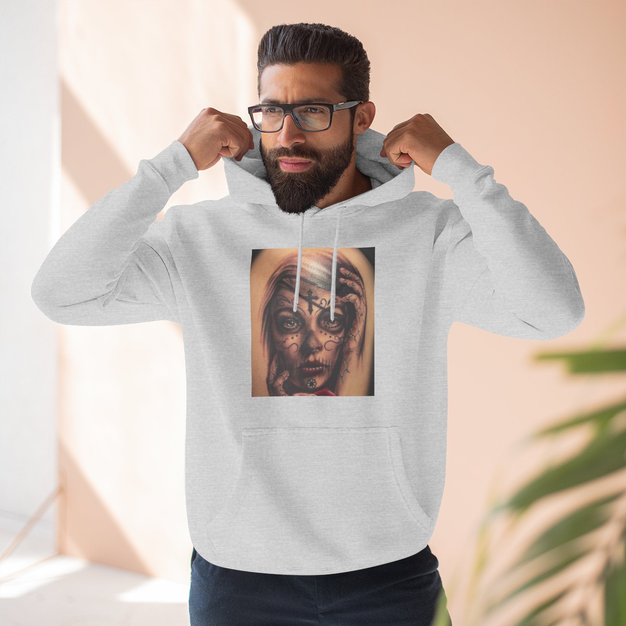 Girl Friends of the Dead Hoodie — Surreal Face Art Three-Panel Graphic Hoodie