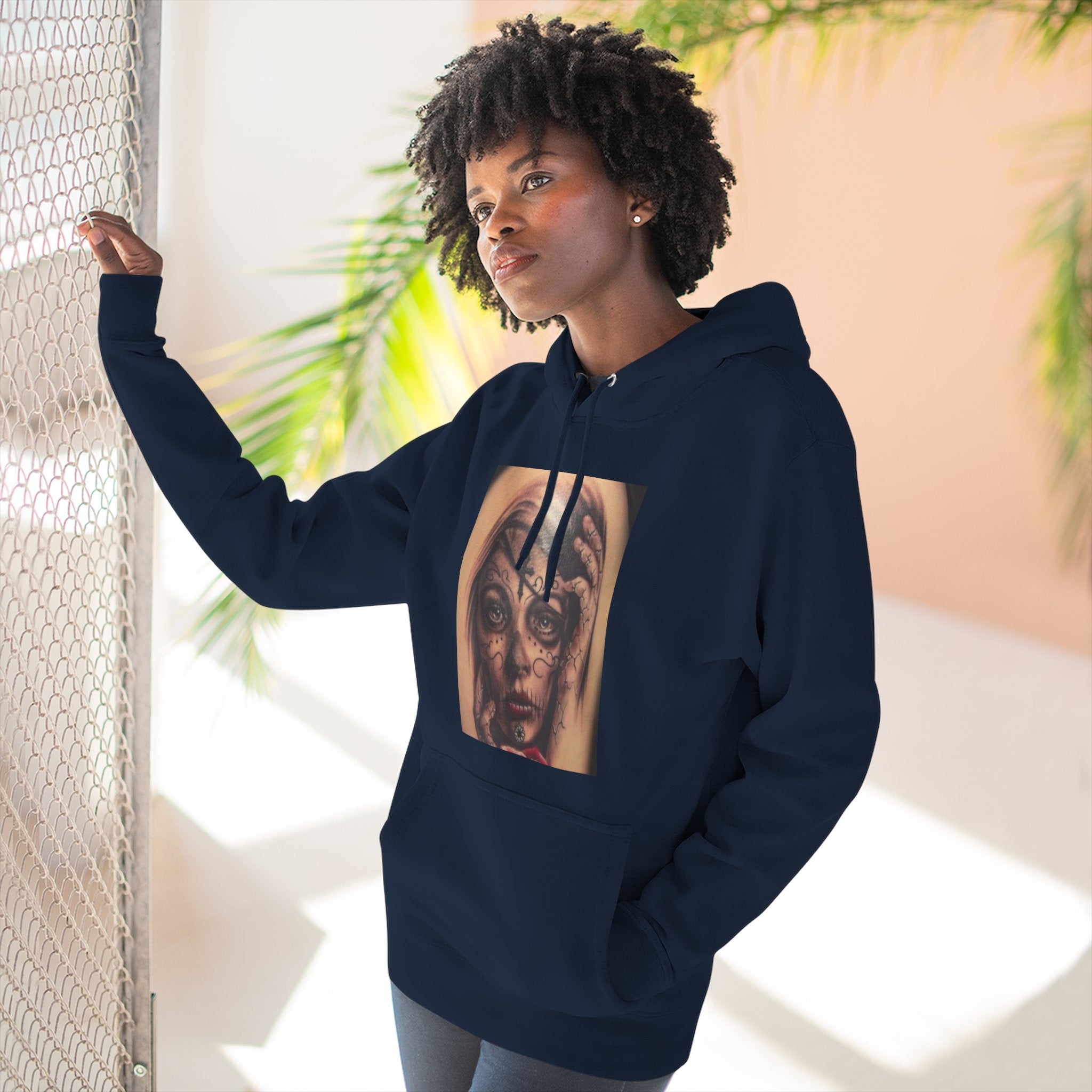 Girl Friends of the Dead Hoodie — Surreal Face Art Three-Panel Graphic Hoodie