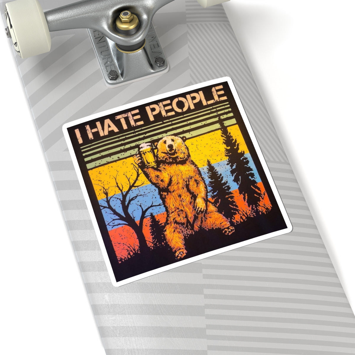 I Hate People Bear Sticker — Retro Vintage Bear Holding Beer Outdoor Laptop Decal