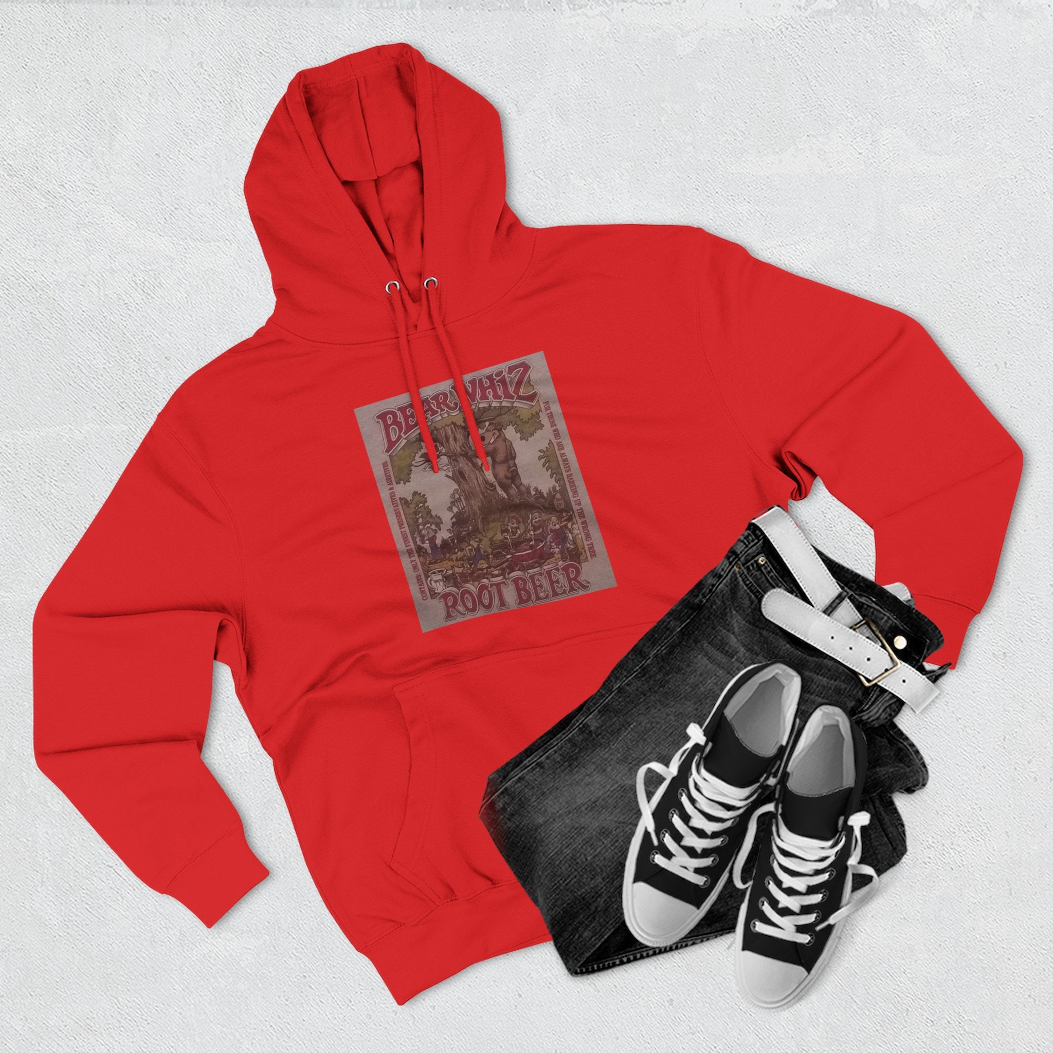 Bear Whiz Beer RootBeer  Vintage Label Hoodie — Retro Beverage Graphic Fleece Pullover