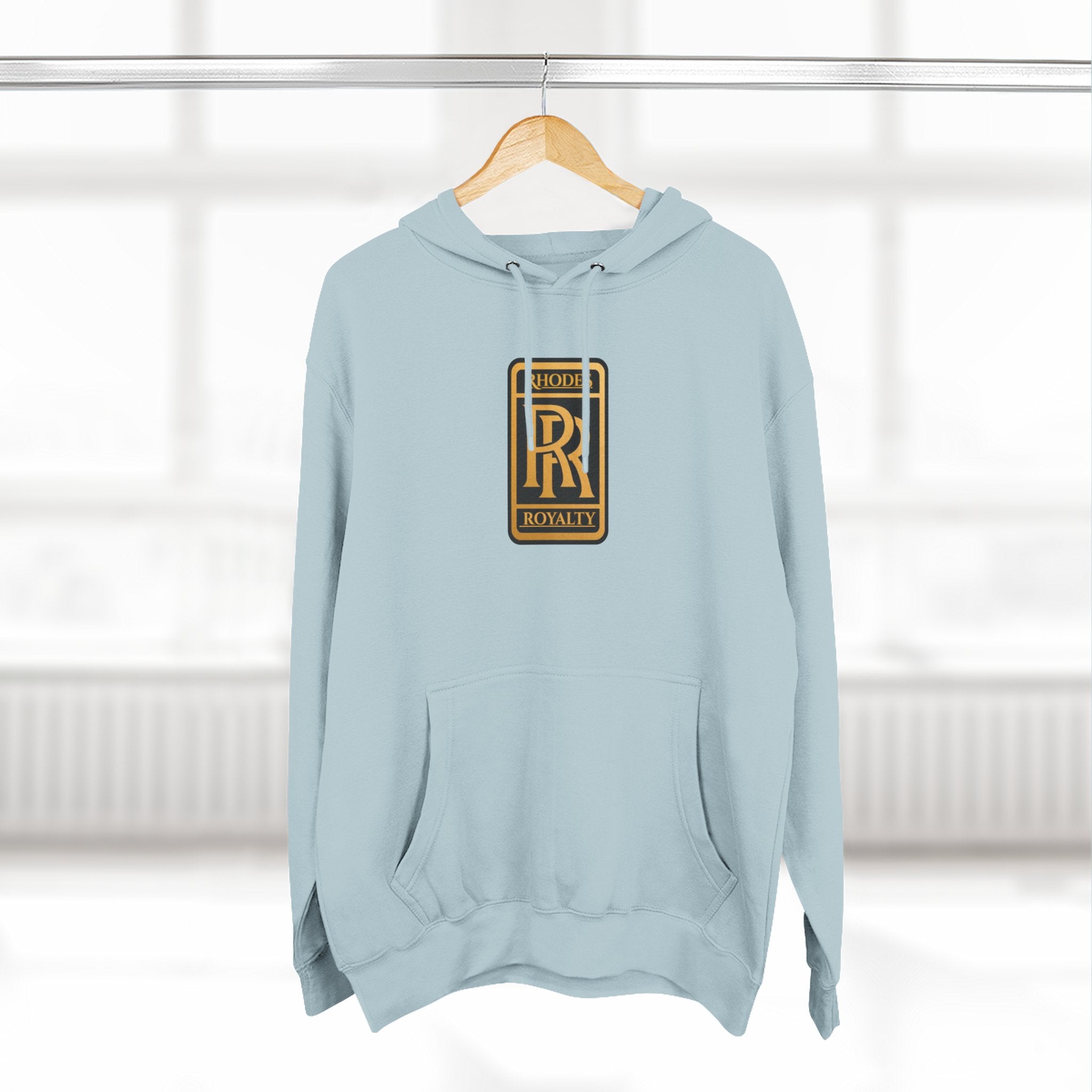 Rhodes Royalty Logo Hoodie — Gold Emblem Fleece Pullover