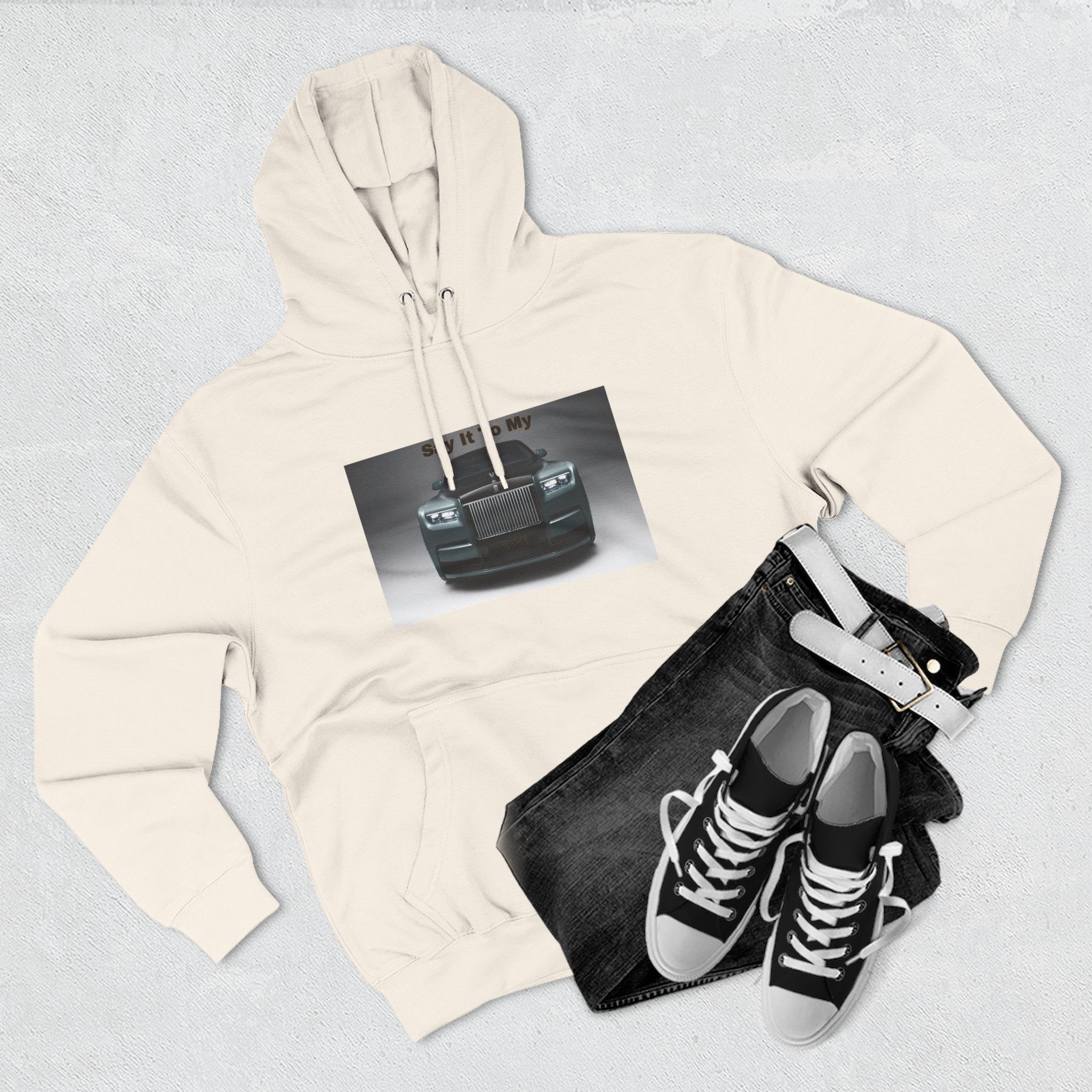 Say It To My Face RR-Style Three-Panel Fleece Sweatshirt- Luxury Car Front Graphic Hoodie —
