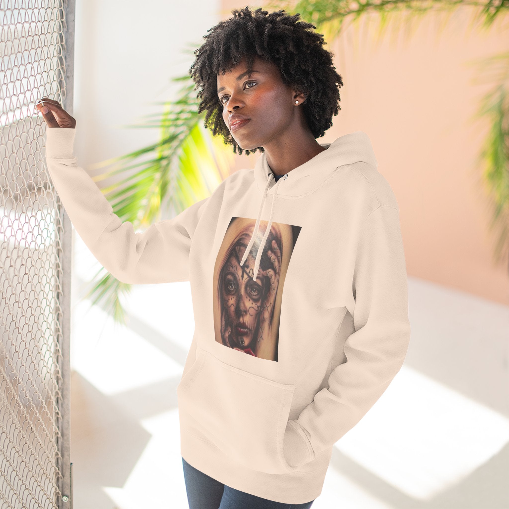 Girl Friends of the Dead Hoodie — Surreal Face Art Three-Panel Graphic Hoodie