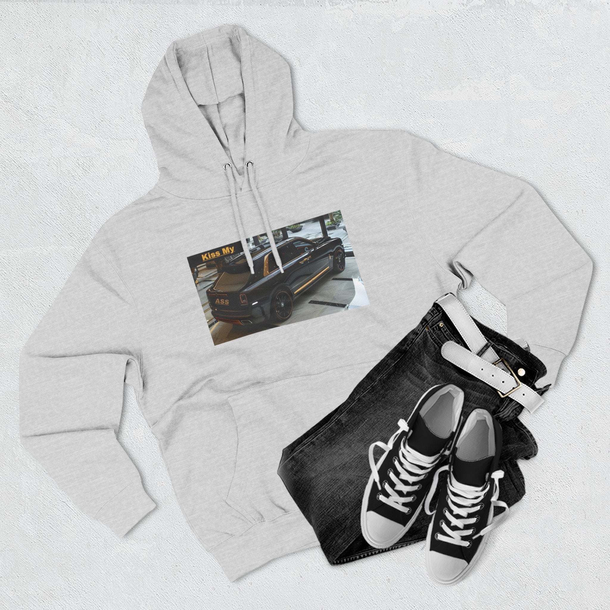 Kiss MY  License plate SUV Hoodie — Vintage Black Muscle Car Graphic Pullover