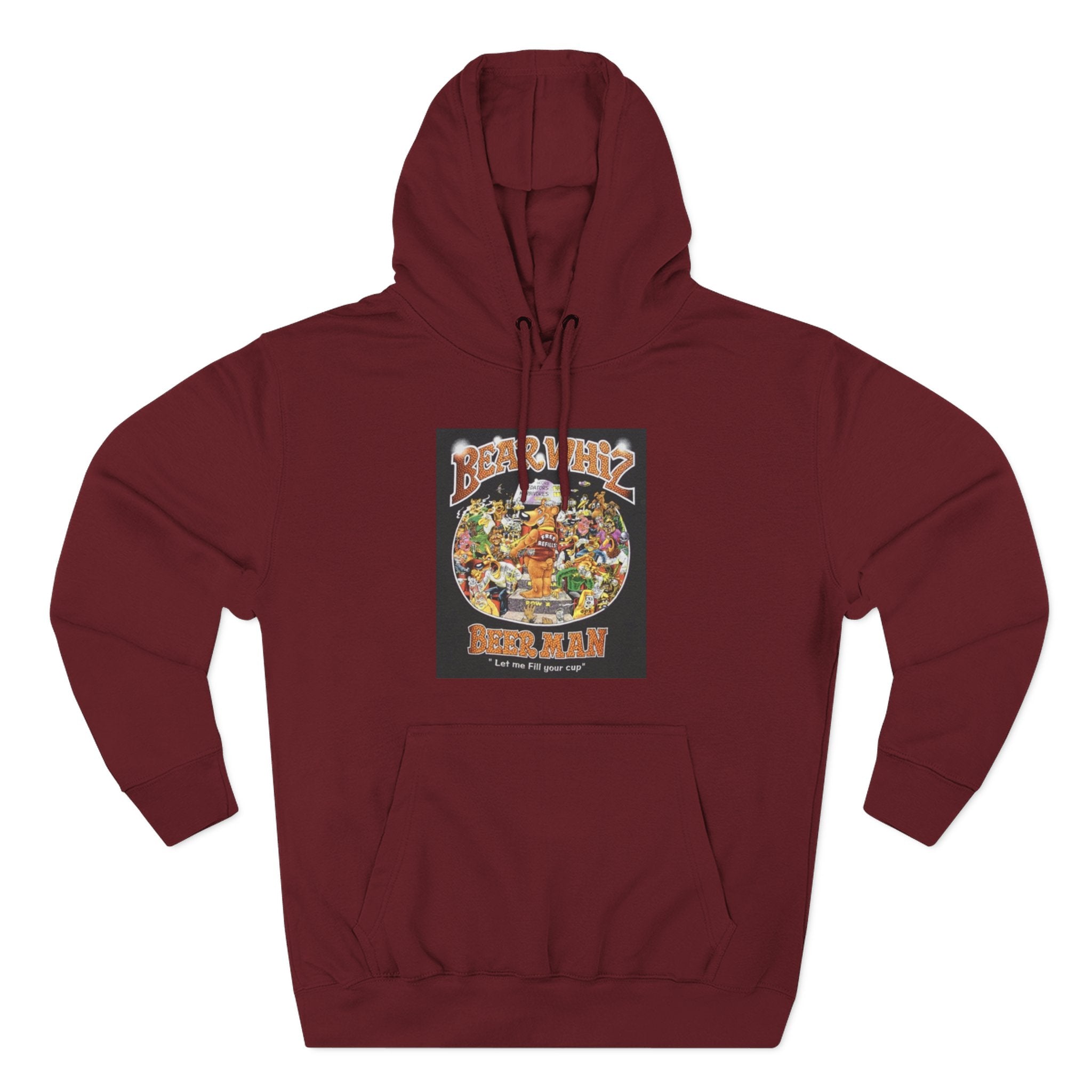 Bear Whiz Beer Fill-em Up Hoodie — Retro Collage Pullover