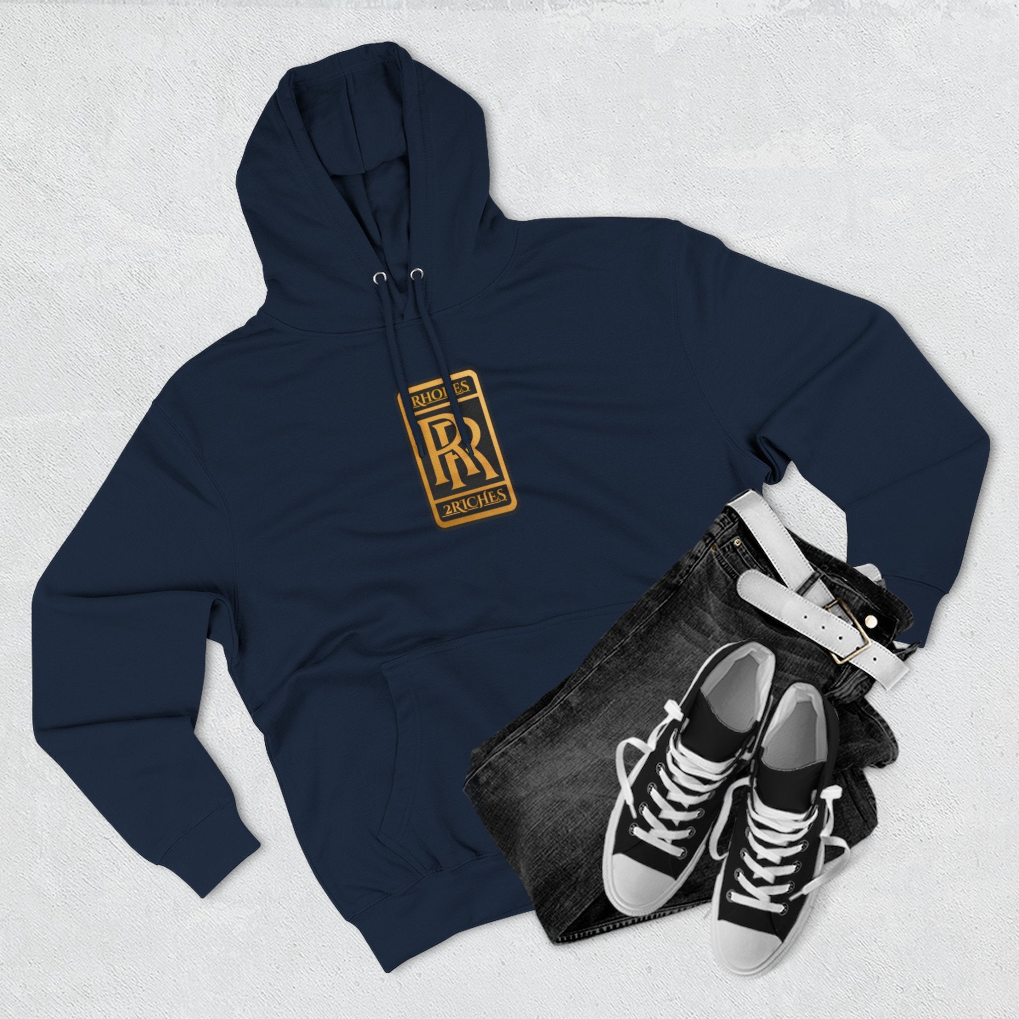 RHODES 2 RICHES  Luxury Monogram Hoodie — Gold RR Crest Fleece Pullover