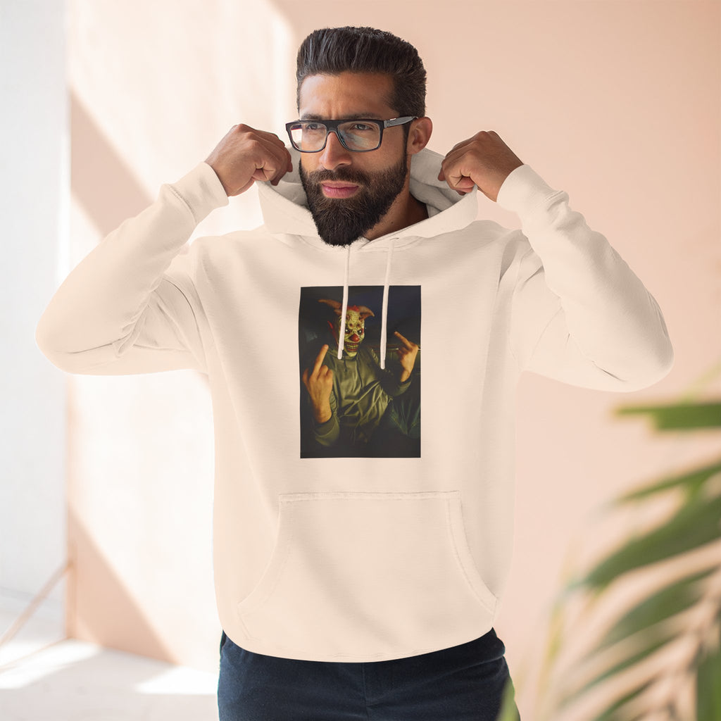 Scare Me Graphic Hoodie — Dark Art Portrait with Hand Gesture Print