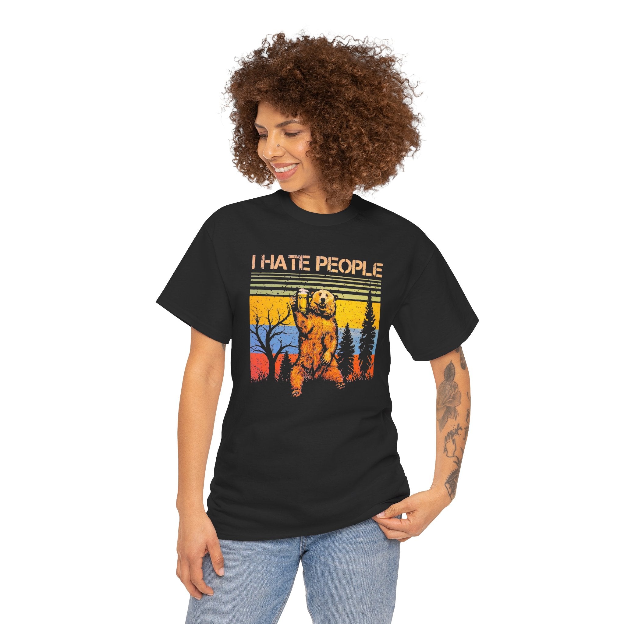 I Hate People Bear T‑Shirt — Retro Forest Graphic Tee
