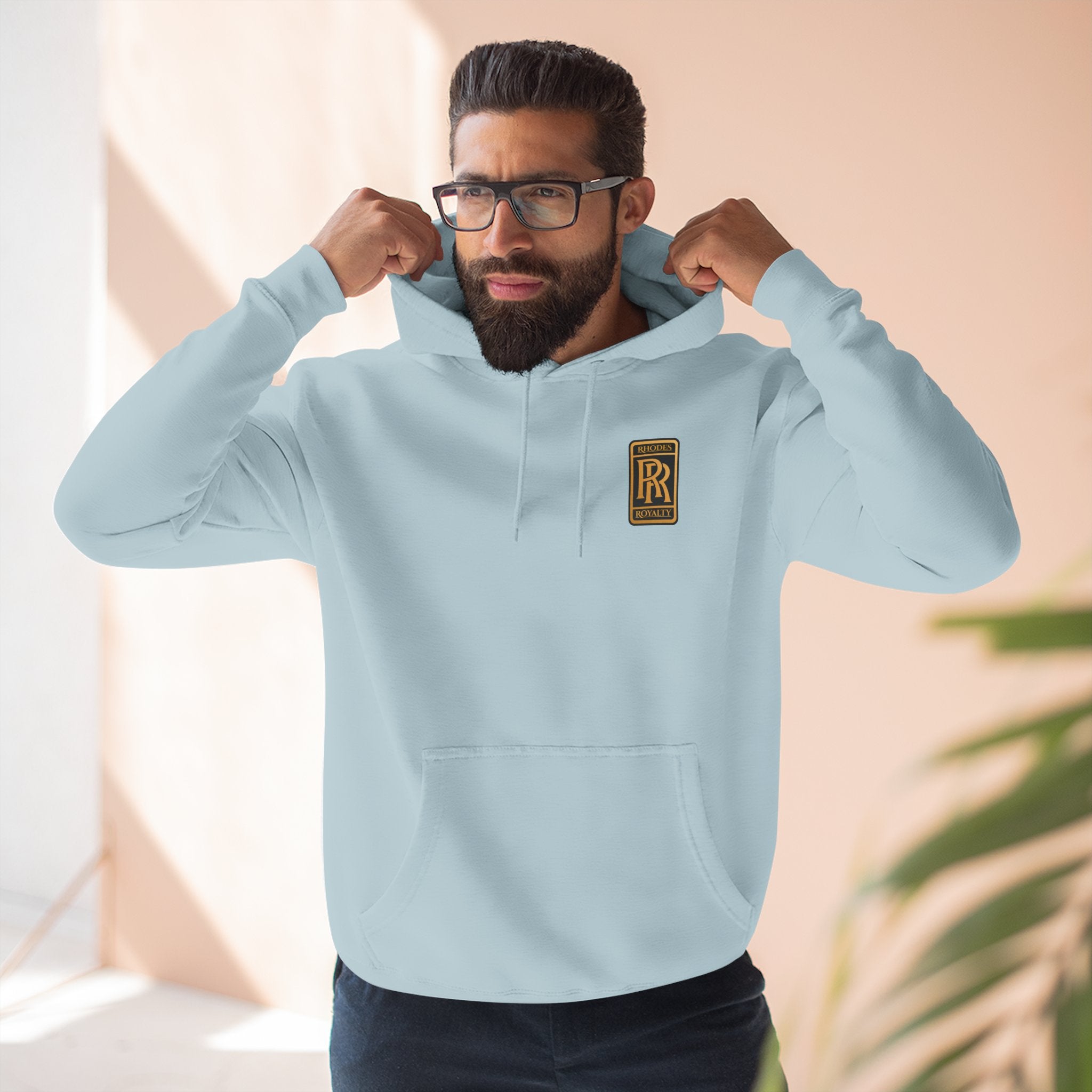 Rhodes Royalty RR Patch Hoodie — Three-Panel Fleece Hooded Sweatshirt