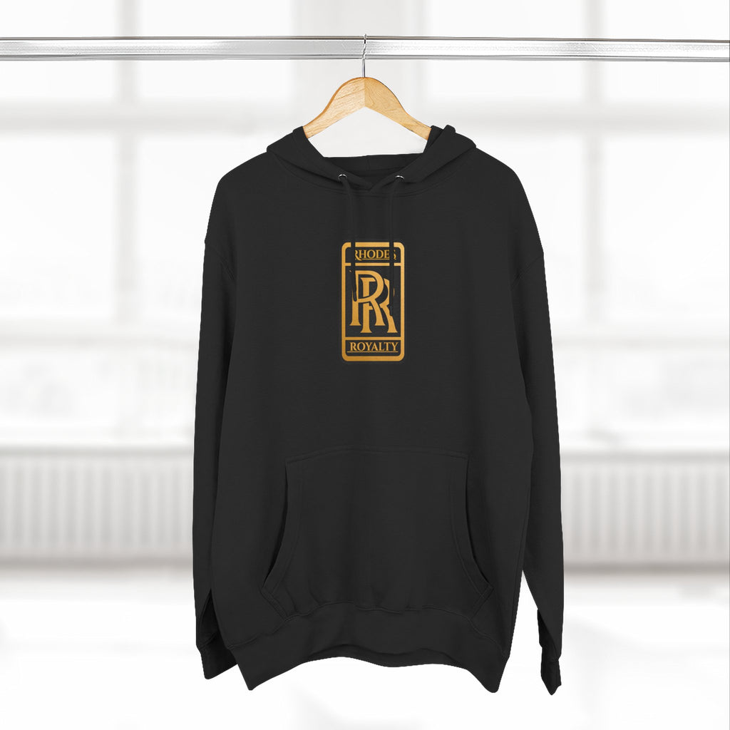 Rhodes Royalty Logo Hoodie — Gold Emblem Fleece Pullover