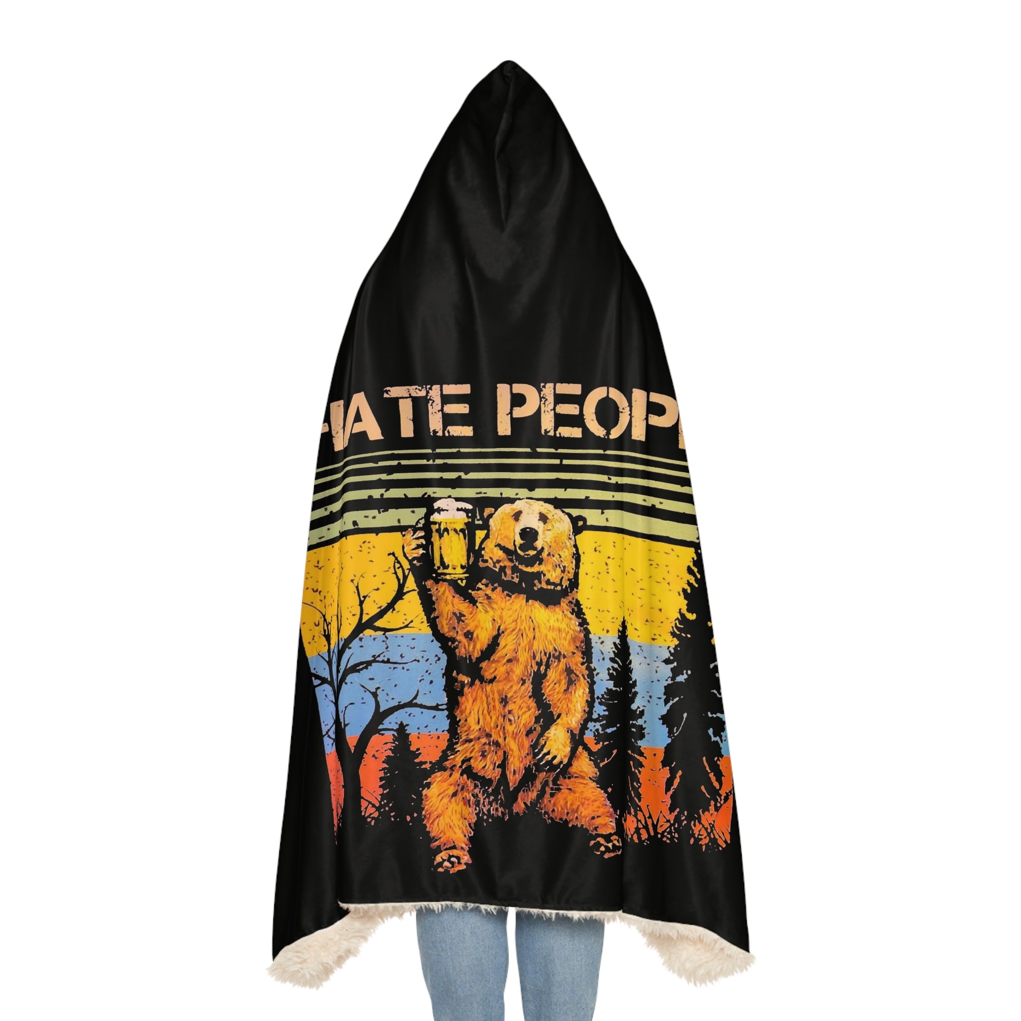 i Hate People  snuggie Hooded Blanket — Vintage 'I Hate People' Bear Cozy Throw for Outdoorsy Antisocials