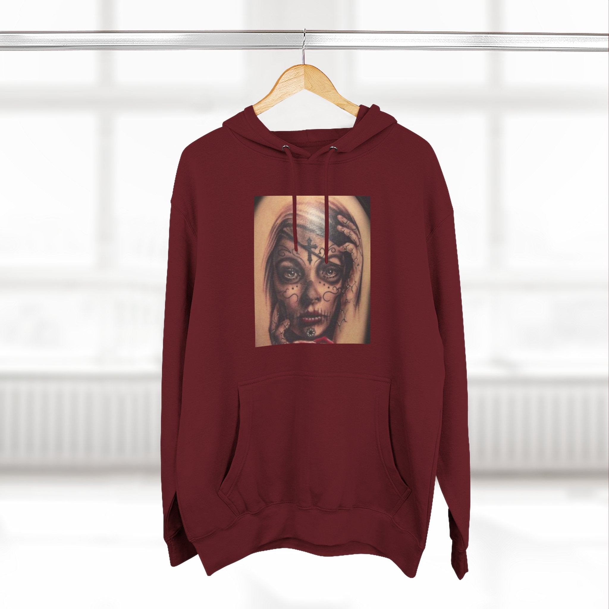 Girl Friends of the Dead Hoodie — Surreal Face Art Three-Panel Graphic Hoodie