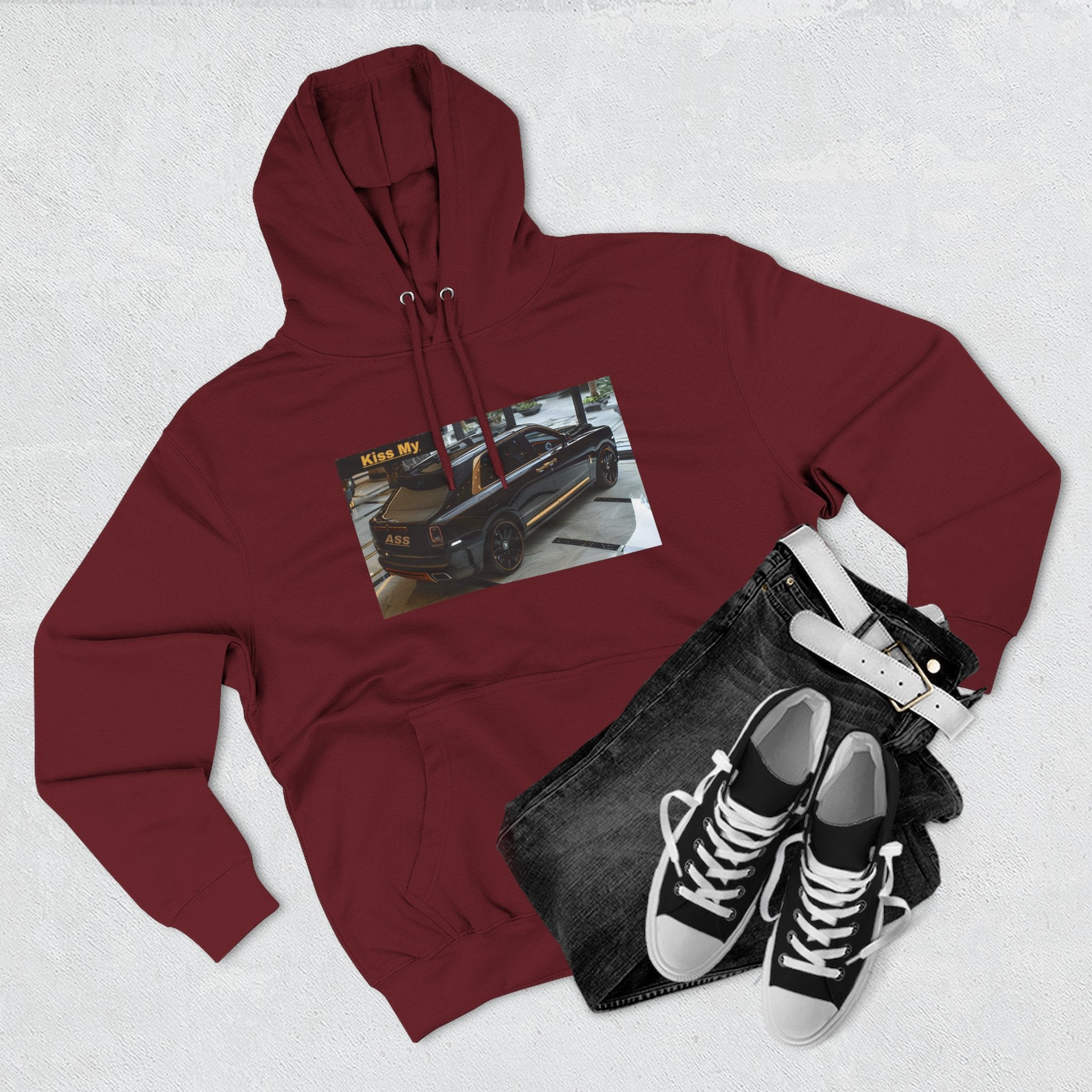Kiss MY  License plate SUV Hoodie — Vintage Black Muscle Car Graphic Pullover