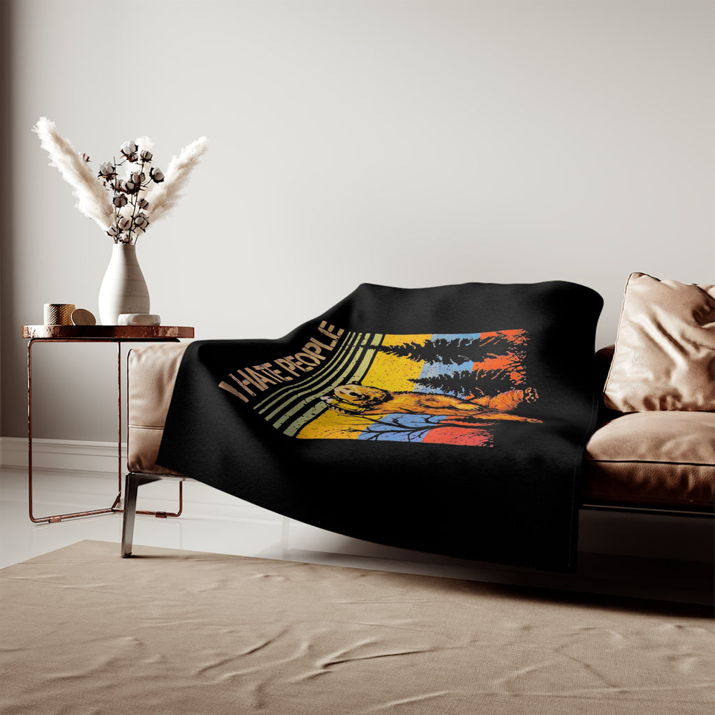 I Hate People Bear Sweatshirt Blanket — Retro Nature Throw for Introverts