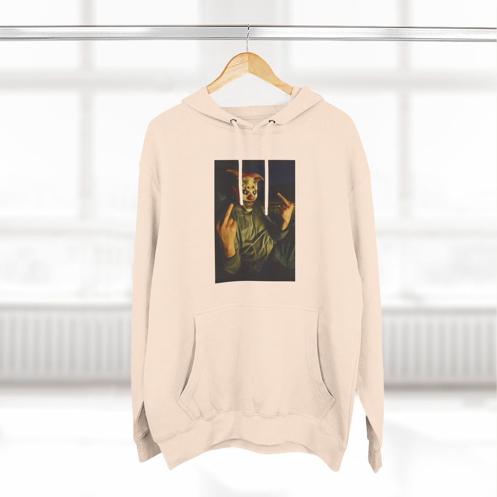 Scare Me Graphic Hoodie — Dark Art Portrait with Hand Gesture Print