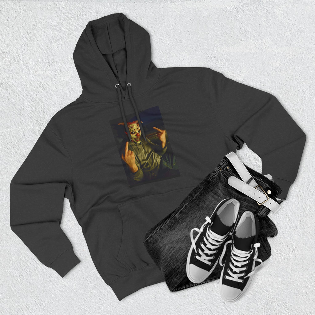Scare Me Graphic Hoodie — Dark Art Portrait with Hand Gesture Print