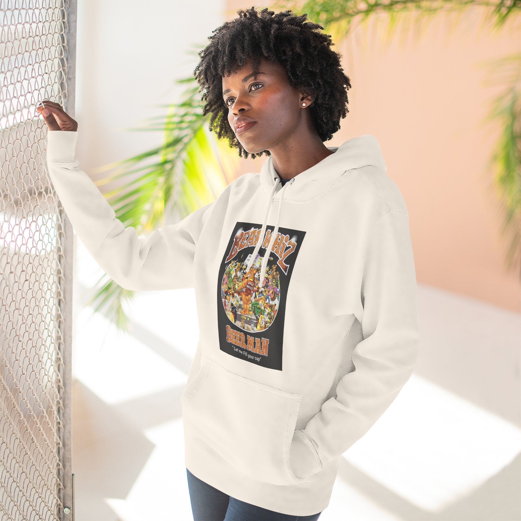 Bear Whiz Beer Fill-em Up Hoodie — Retro Collage Pullover