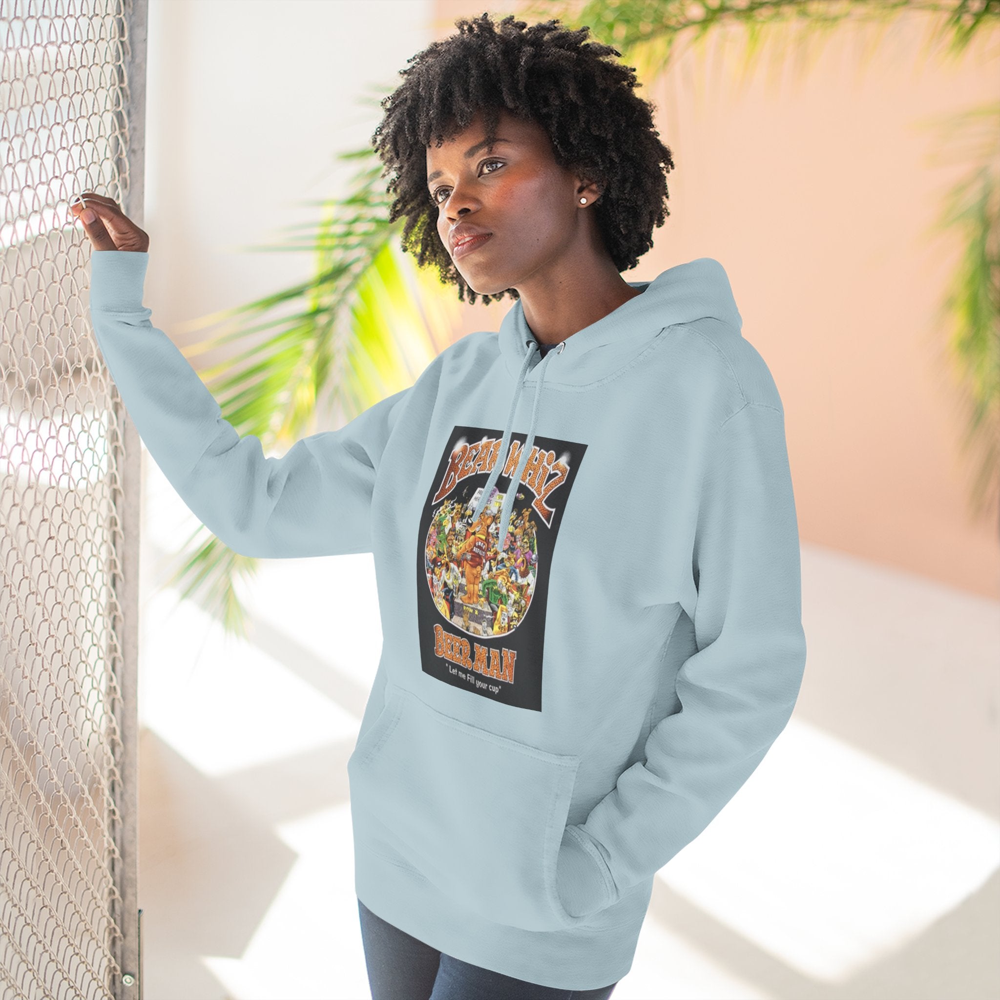 Bear Whiz Beer Fill-em Up Hoodie — Retro Collage Pullover