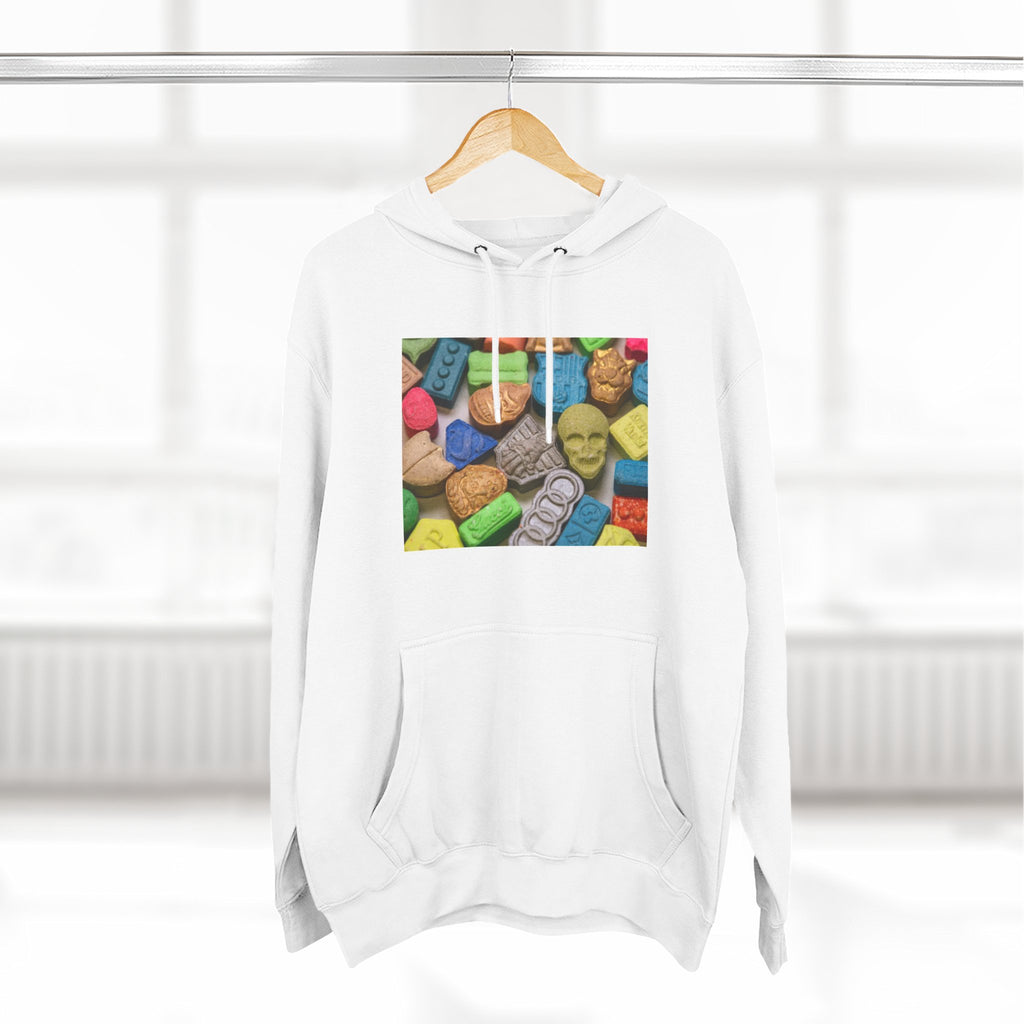 Electric Forest Candy Vitamins Graphic Hoodie — Colorful Gummy Brick Print Pullover