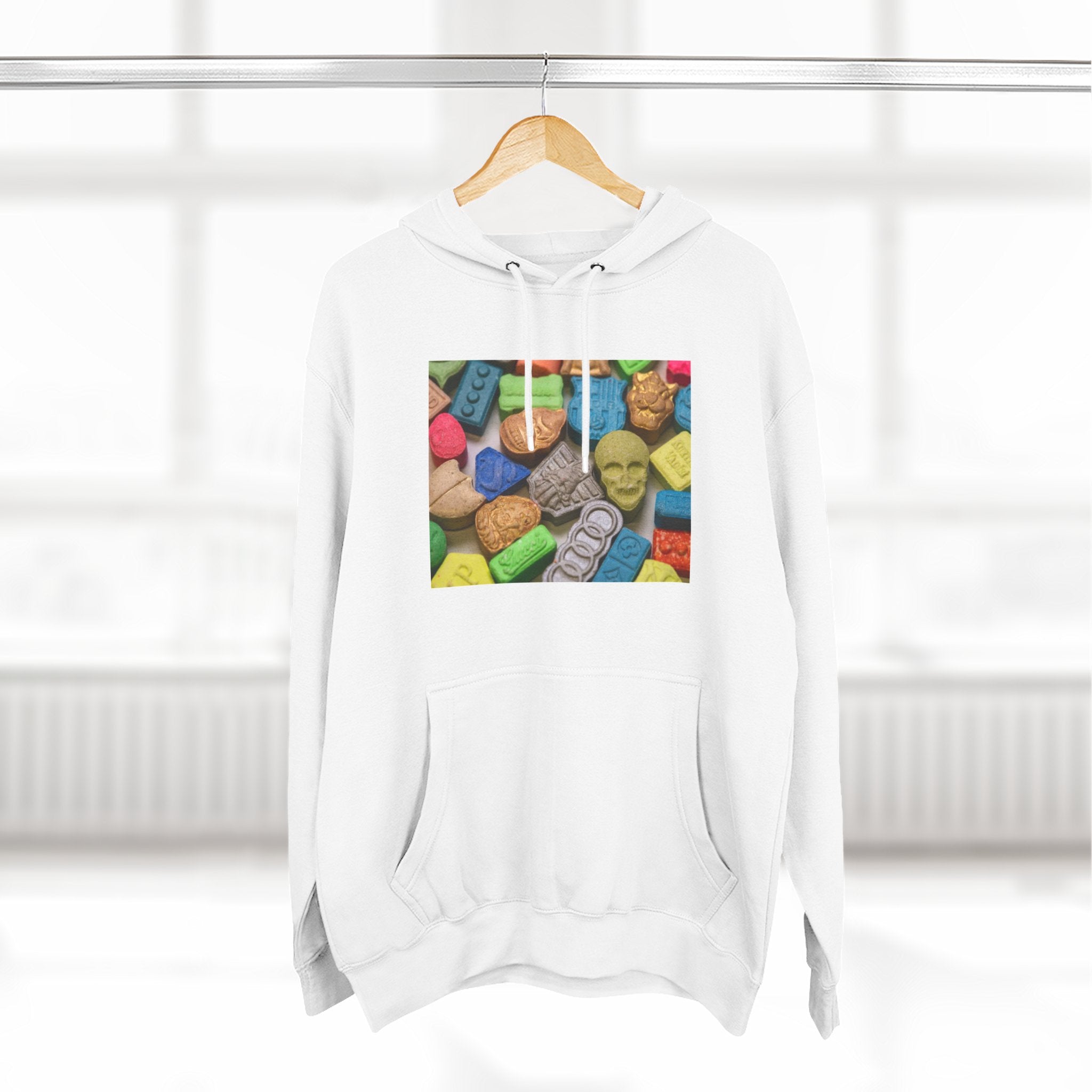 Electric Forest Candy Vitamins Graphic Hoodie — Colorful Gummy Brick Print Pullover
