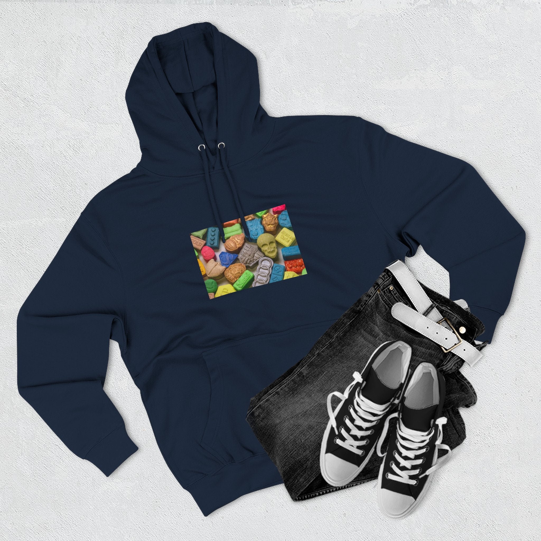 Candy Collage Hoodie — Colorful Retro Candy Graphic Pullover