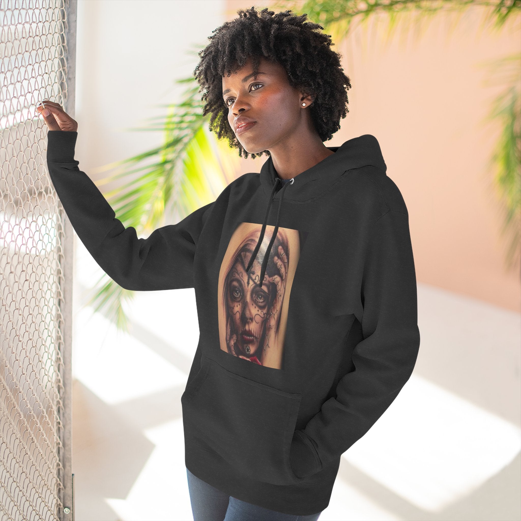Girl Friends of the Dead Hoodie — Surreal Face Art Three-Panel Graphic Hoodie