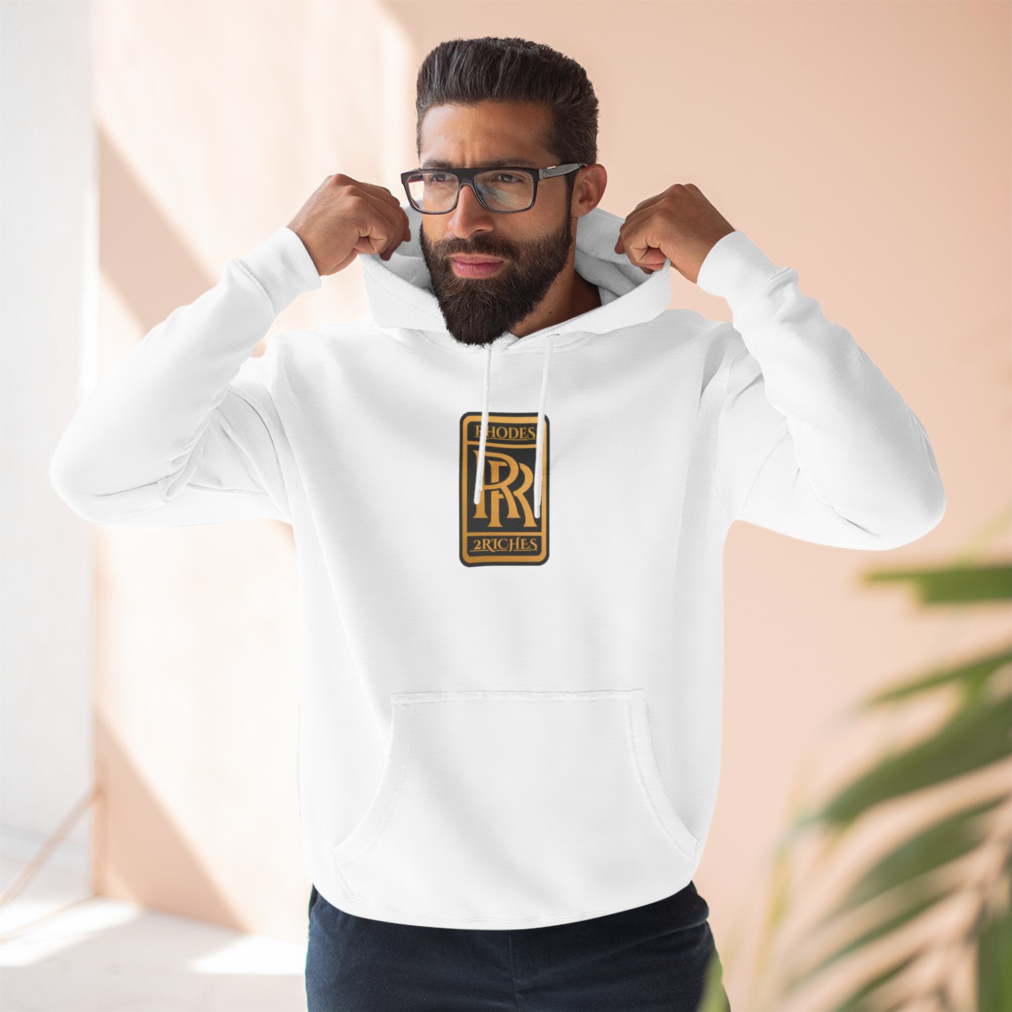 RHODES 2 RICHES  Luxury Monogram Hoodie — Gold RR Crest Fleece Pullover