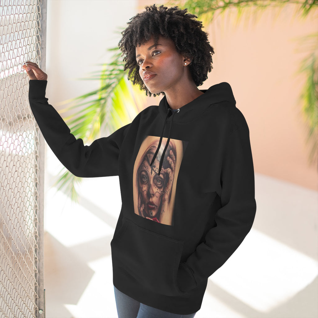 Girl Friends of the Dead Hoodie — Surreal Face Art Three-Panel Graphic Hoodie