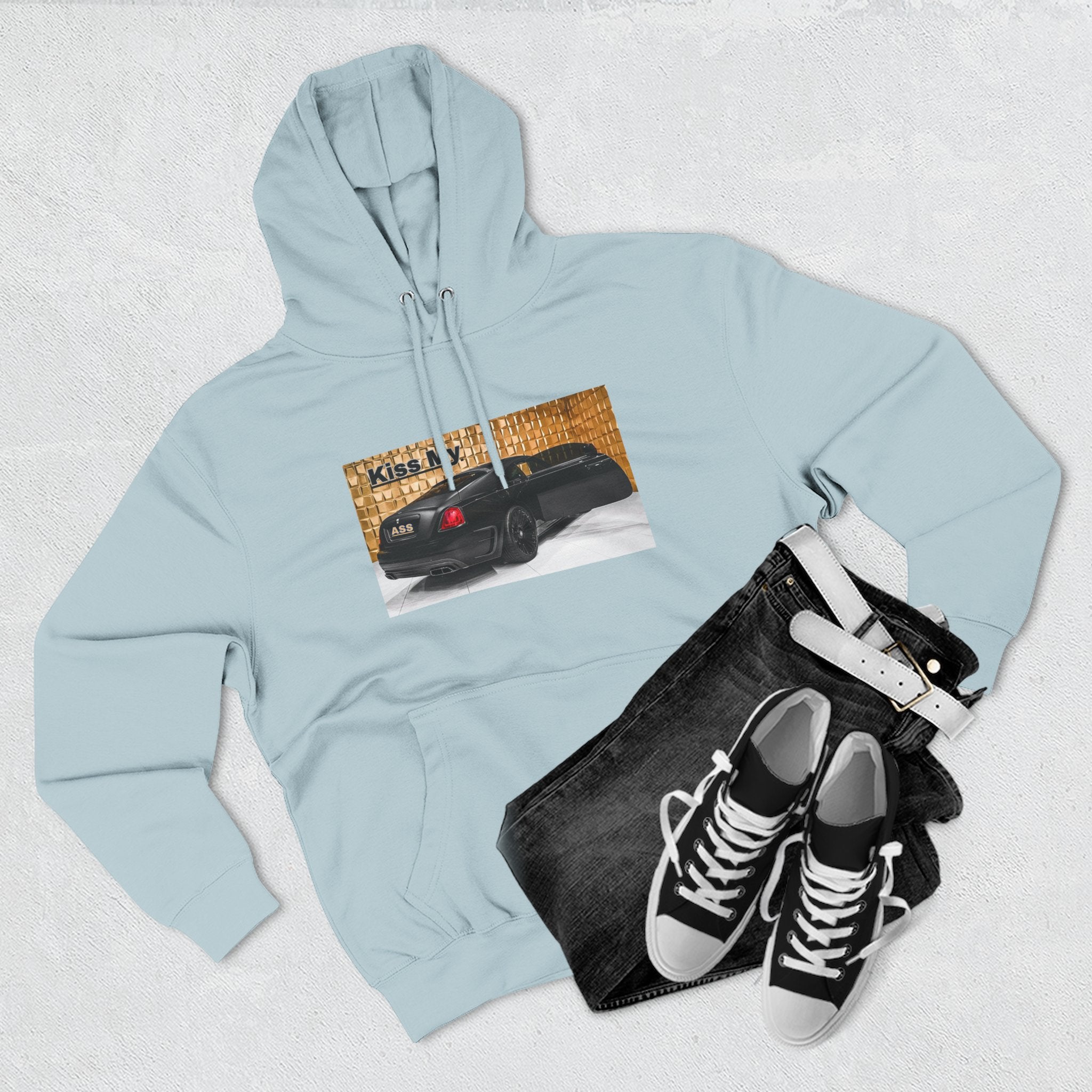 Kiss My  License plate Hoodie — Graphic Black Car Music Lover Pullover