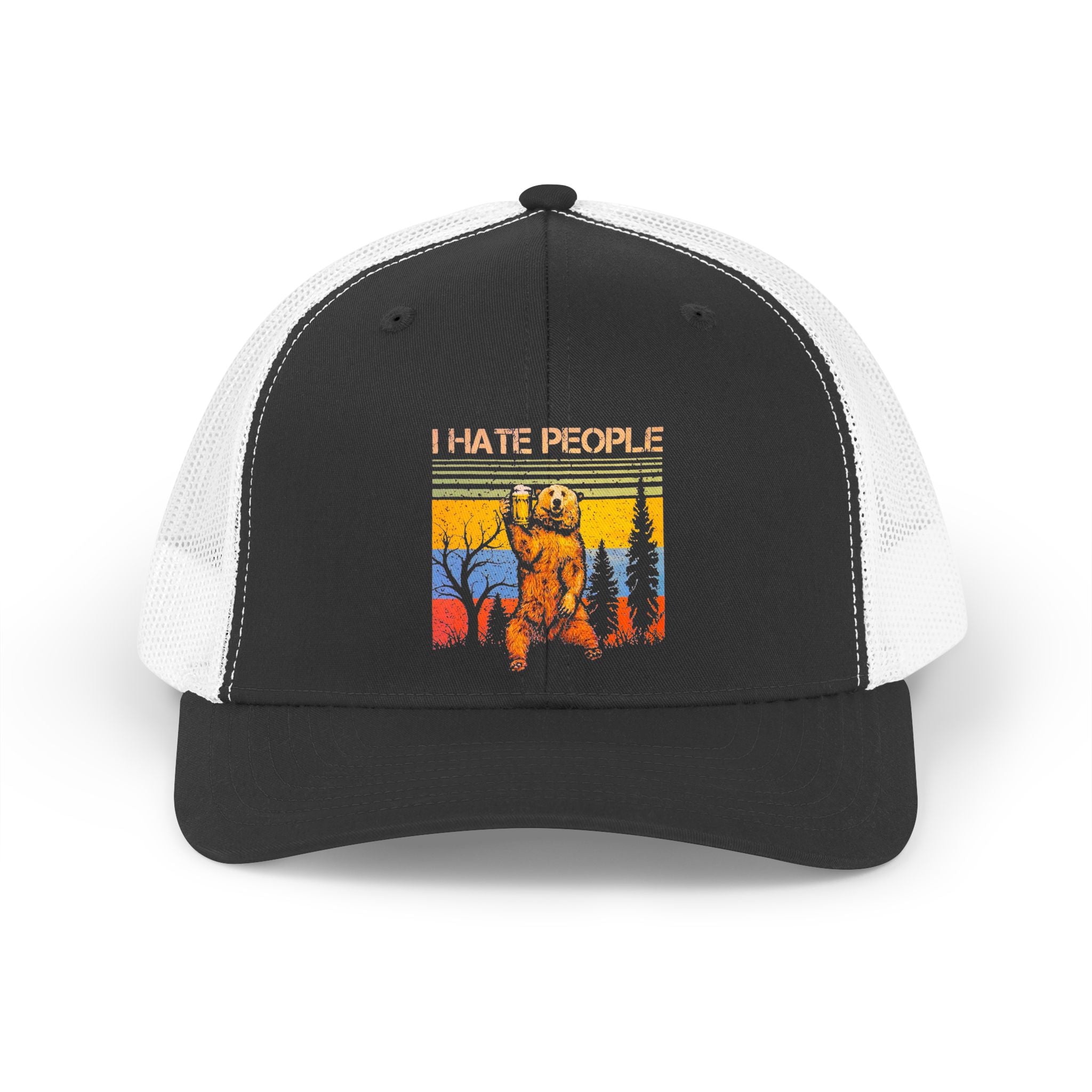 I Hate People Retro Trucker Hat — Vintage Bear Forest Mesh Cap