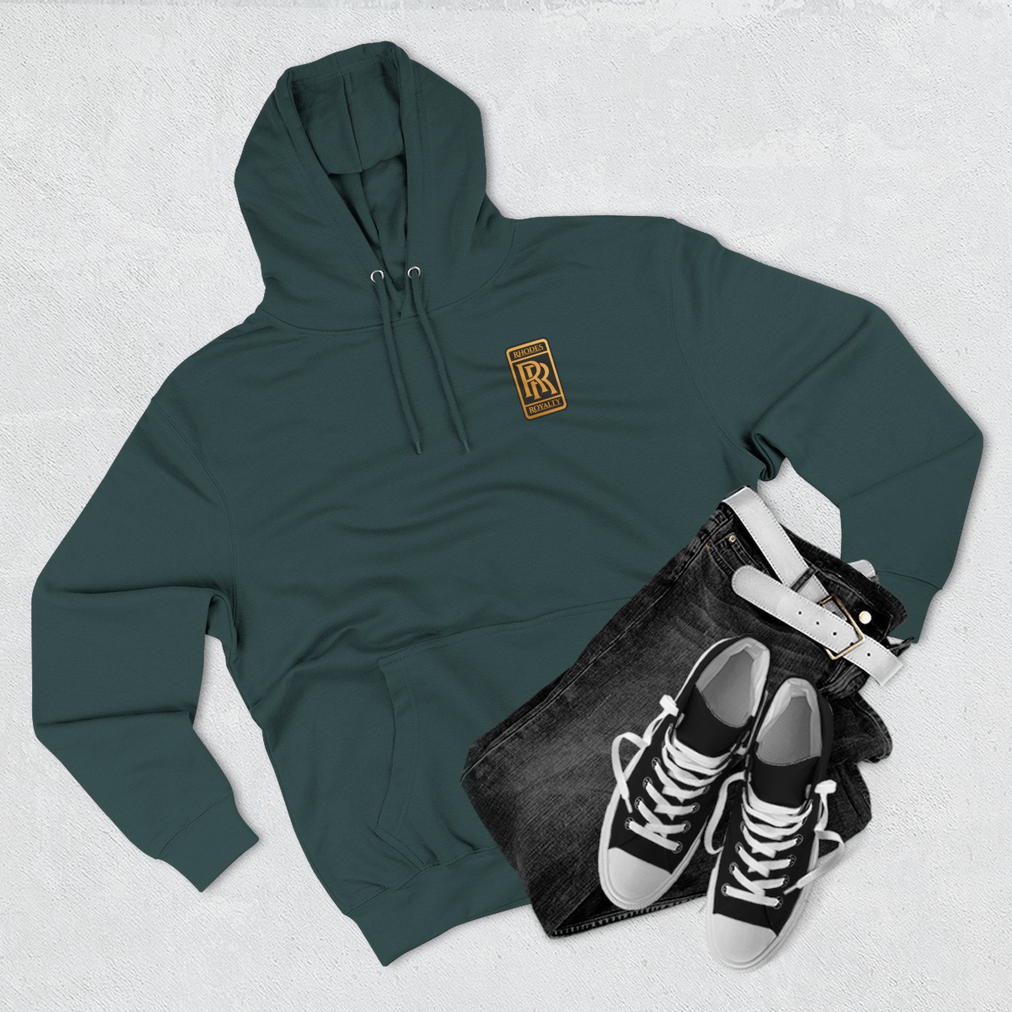Rhodes Royalty RR Patch Hoodie — Three-Panel Fleece Hooded Sweatshirt