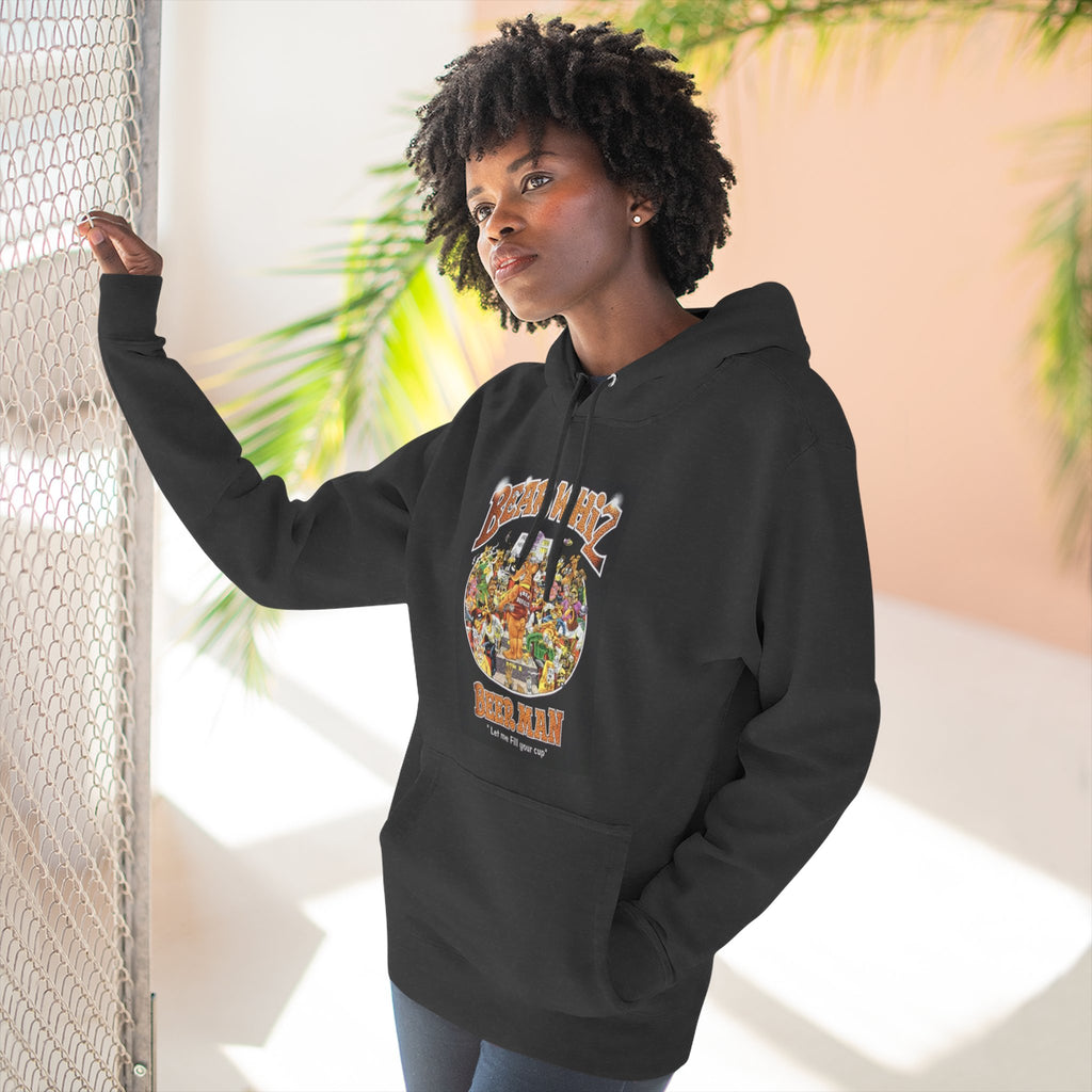 Bear Whiz Beer Fill-em Up Hoodie — Retro Collage Pullover