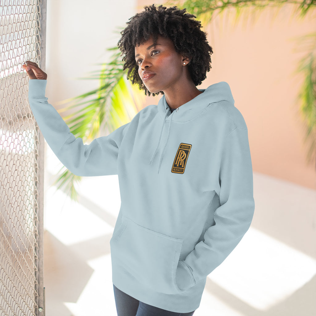Rhodes Royalty RR Patch Hoodie — Three-Panel Fleece Hooded Sweatshirt