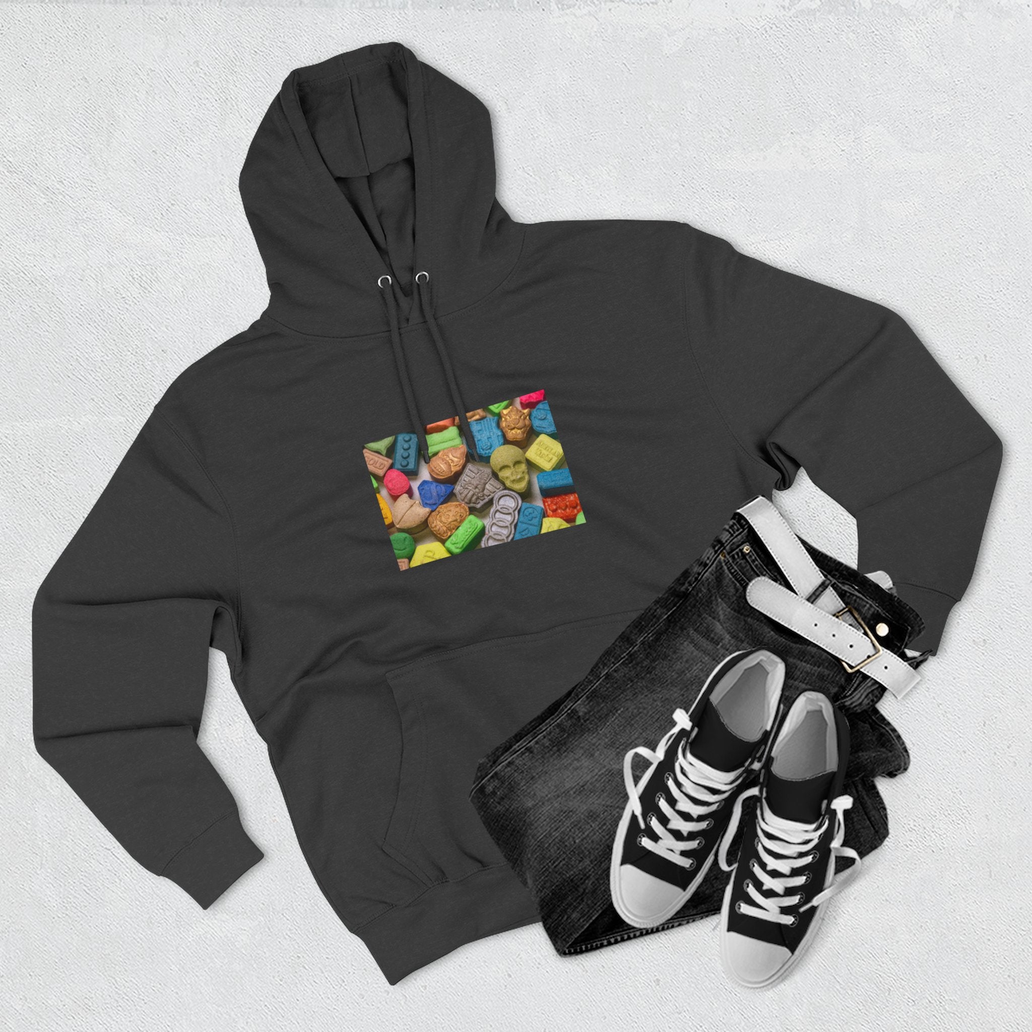 Candy Collage Hoodie — Colorful Retro Candy Graphic Pullover
