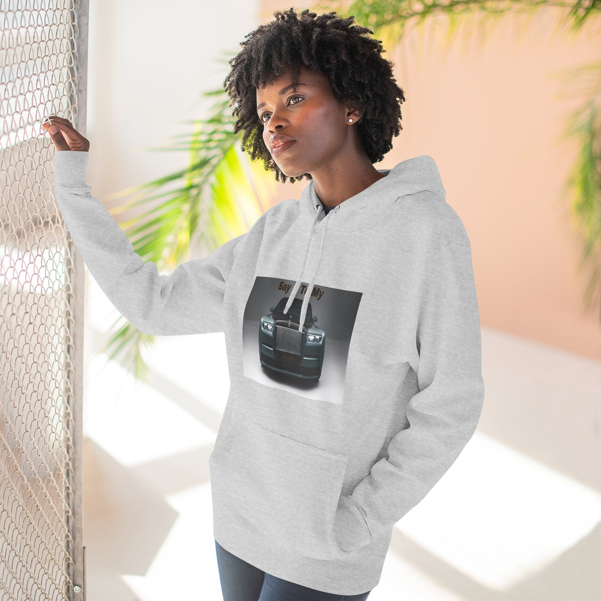 Say It To My Face RR-Style Three-Panel Fleece Sweatshirt- Luxury Car Front Graphic Hoodie —