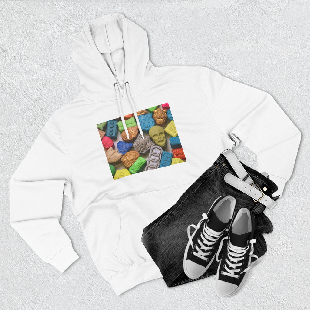 Electric Forest Candy Vitamins Graphic Hoodie — Colorful Gummy Brick Print Pullover