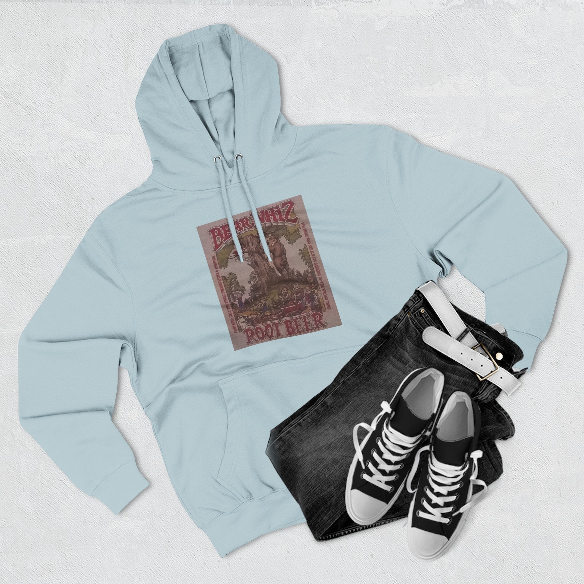 Bear Whiz Beer RootBeer  Vintage Label Hoodie — Retro Beverage Graphic Fleece Pullover