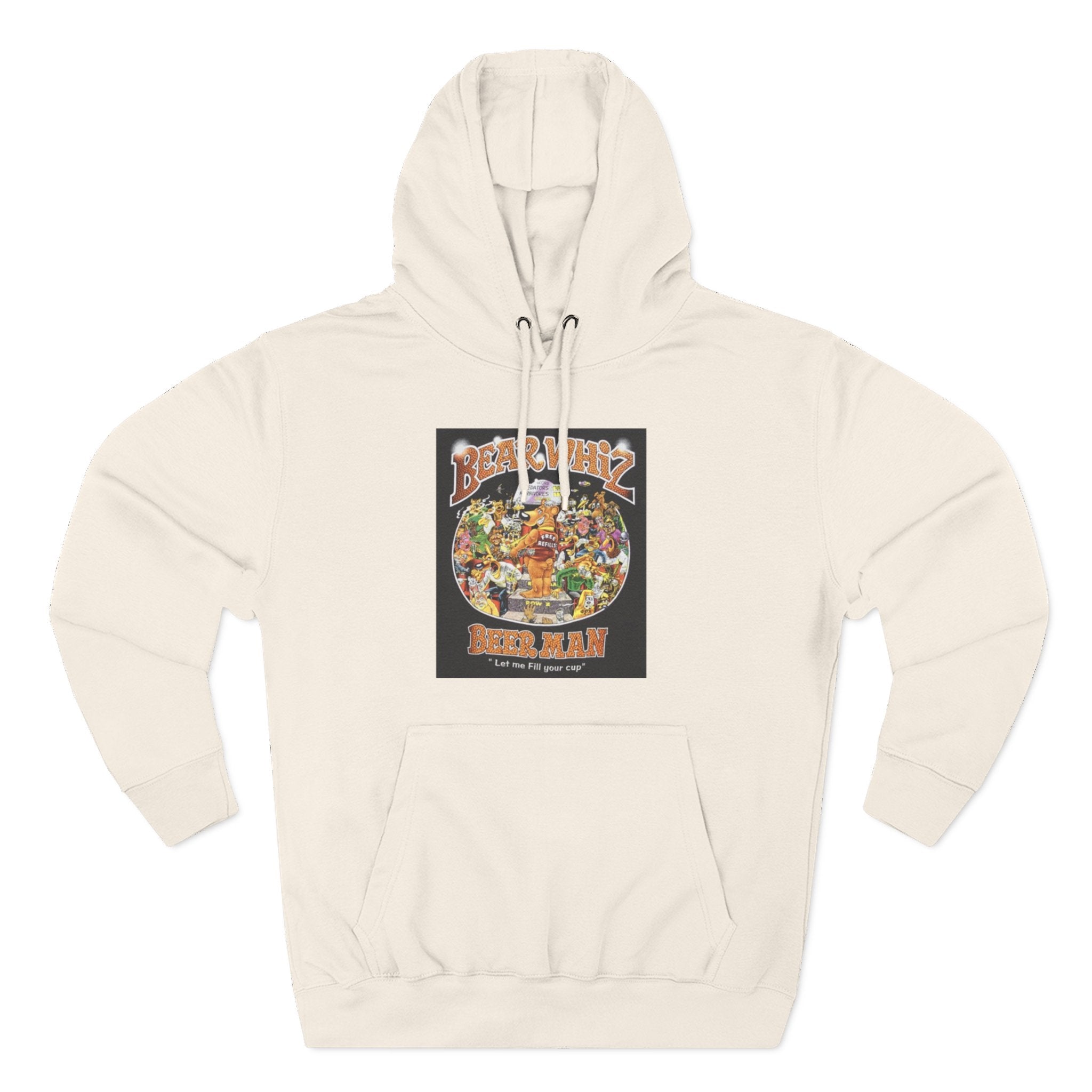 Bear Whiz Beer Fill-em Up Hoodie — Retro Collage Pullover