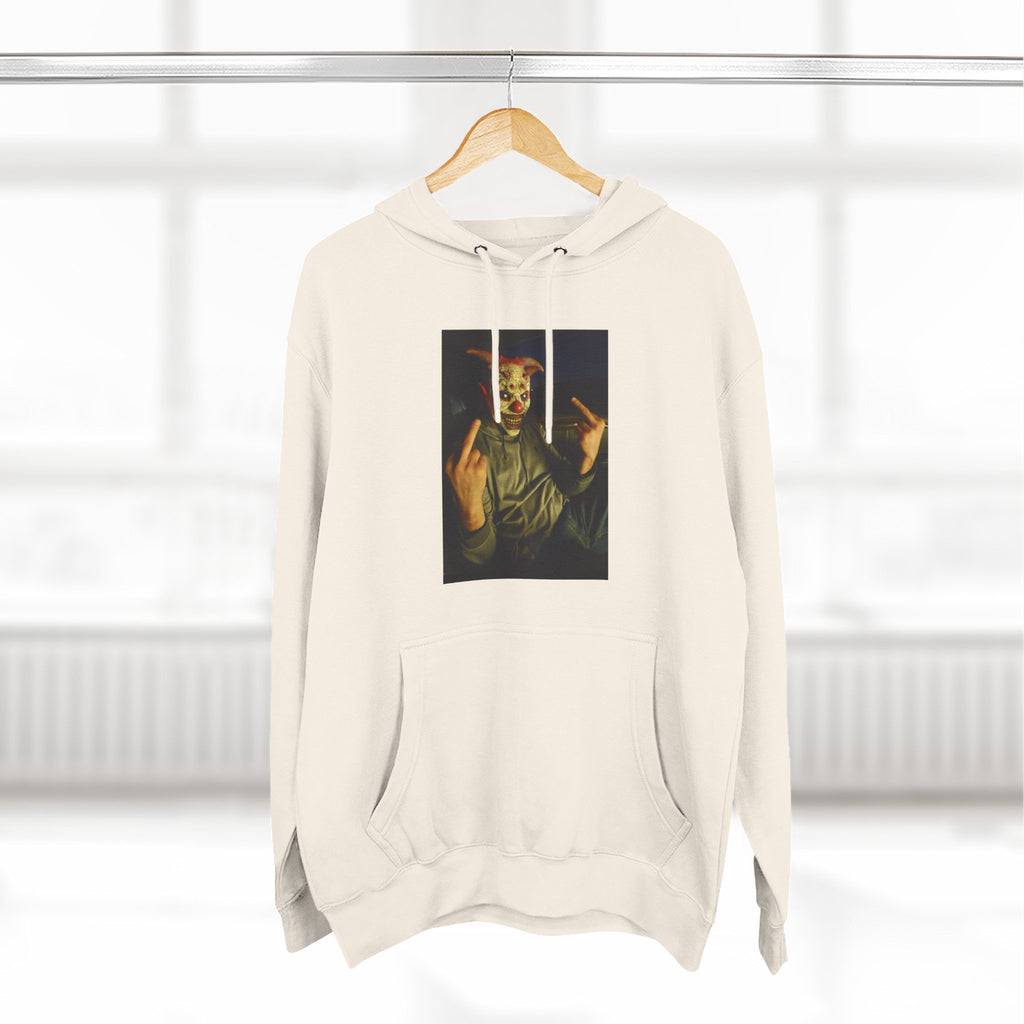Scare Me Graphic Hoodie — Dark Art Portrait with Hand Gesture Print