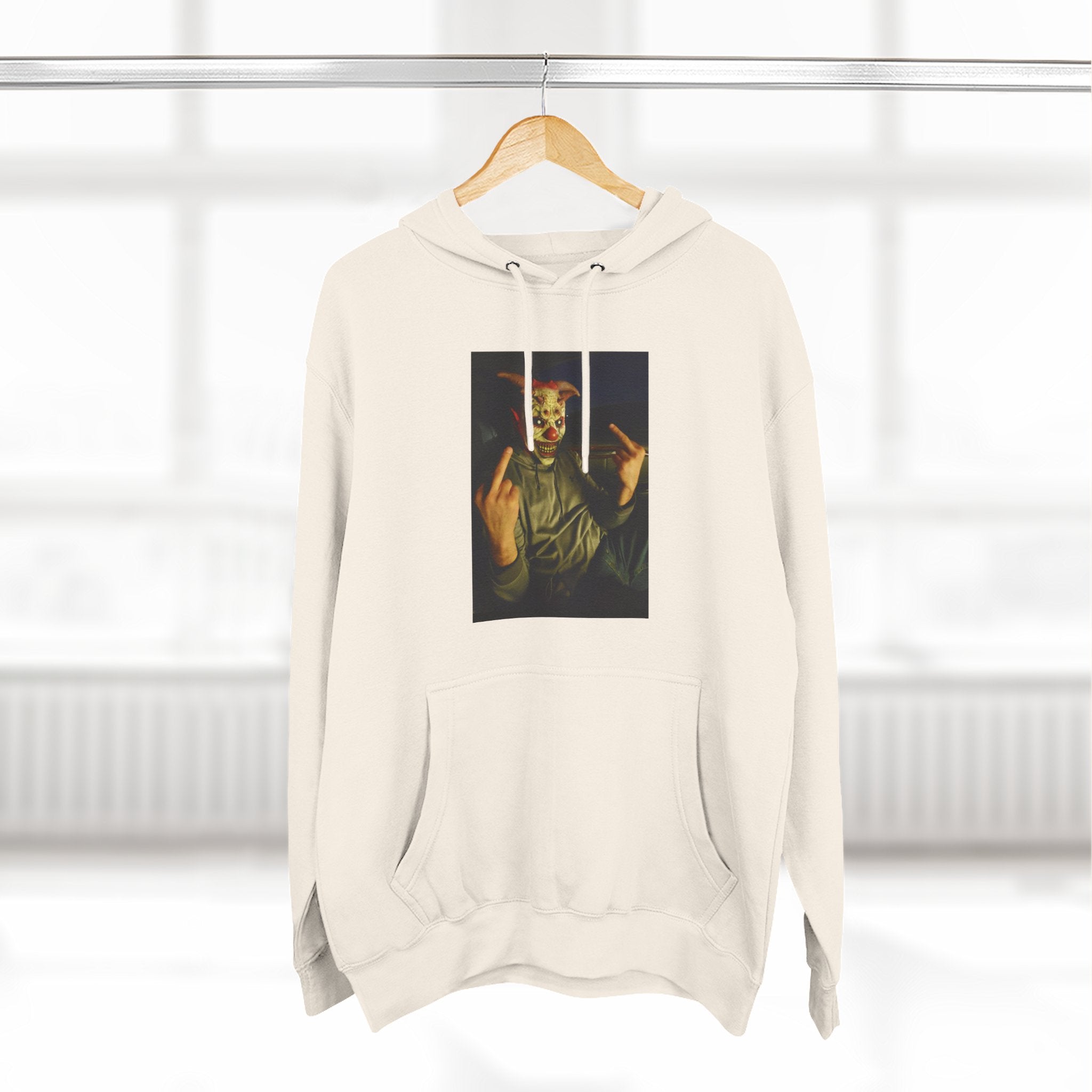 Scare Me Graphic Hoodie — Dark Art Portrait with Hand Gesture Print