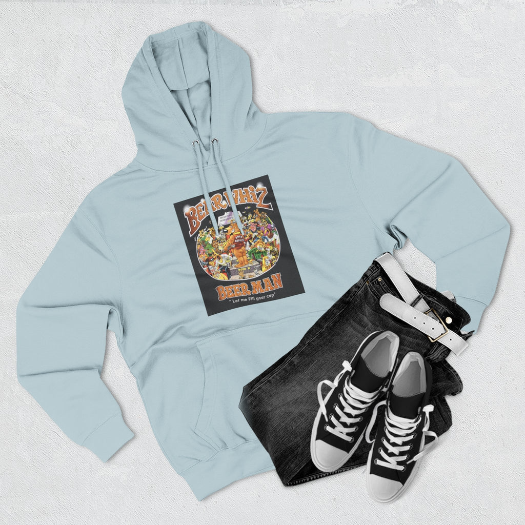 Bear Whiz Beer Fill-em Up Hoodie — Retro Collage Pullover