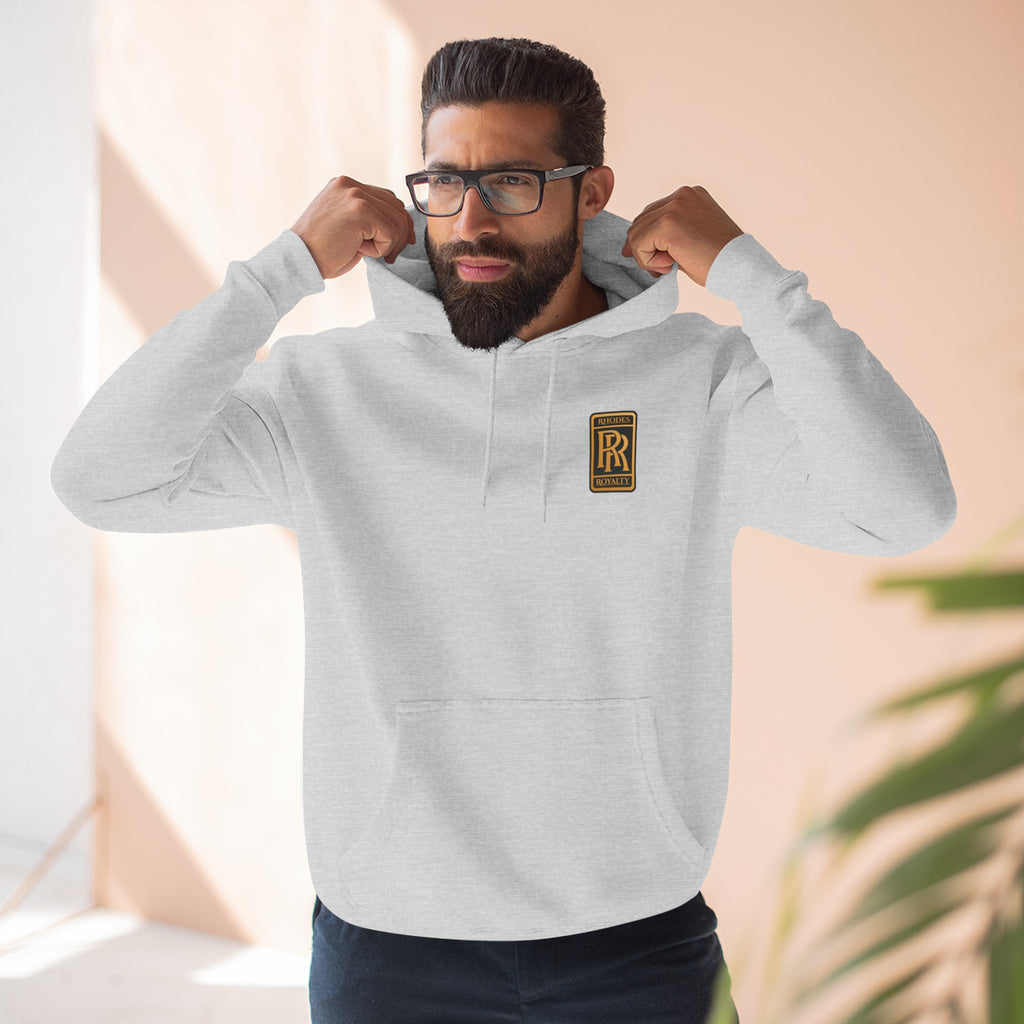 Rhodes Royalty RR Patch Hoodie — Three-Panel Fleece Hooded Sweatshirt
