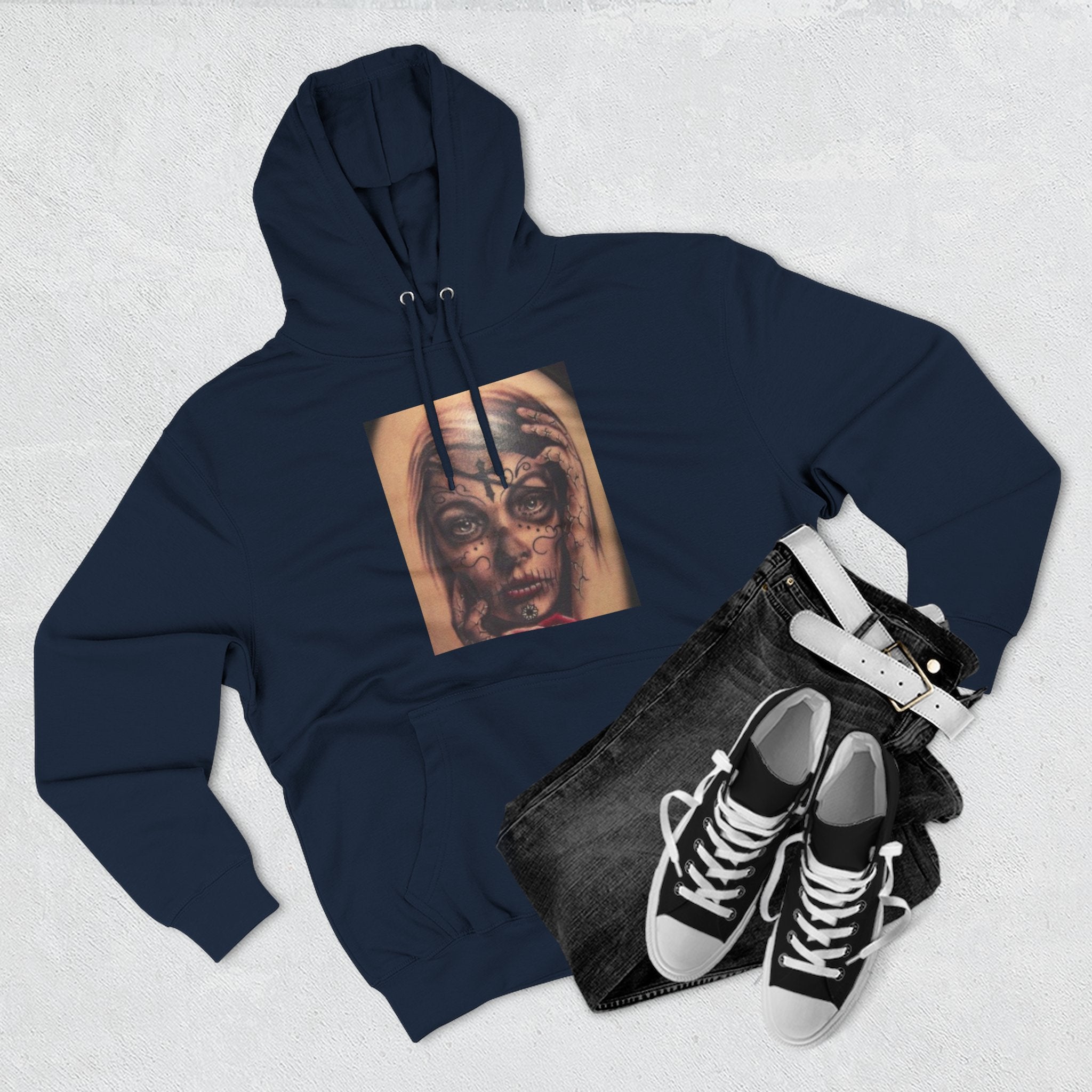 Girl Friends of the Dead Hoodie — Surreal Face Art Three-Panel Graphic Hoodie