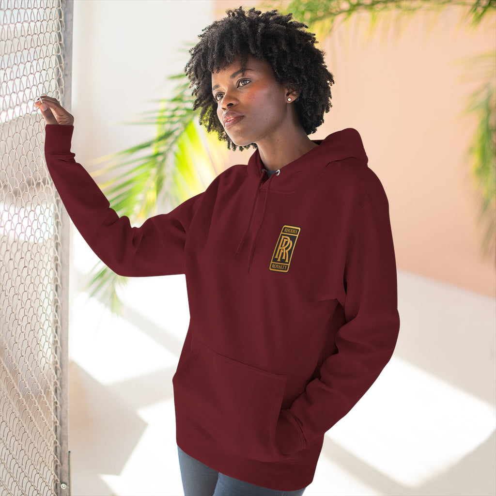 Rhodes Royalty RR Patch Hoodie — Three-Panel Fleece Hooded Sweatshirt