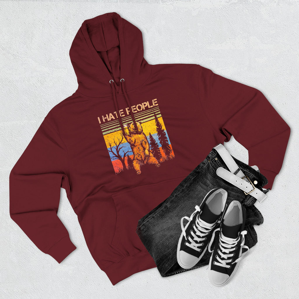 I Hate People Beer Bear Hoodie - comedy fun Retro Sunset Nature Graphic Pullover