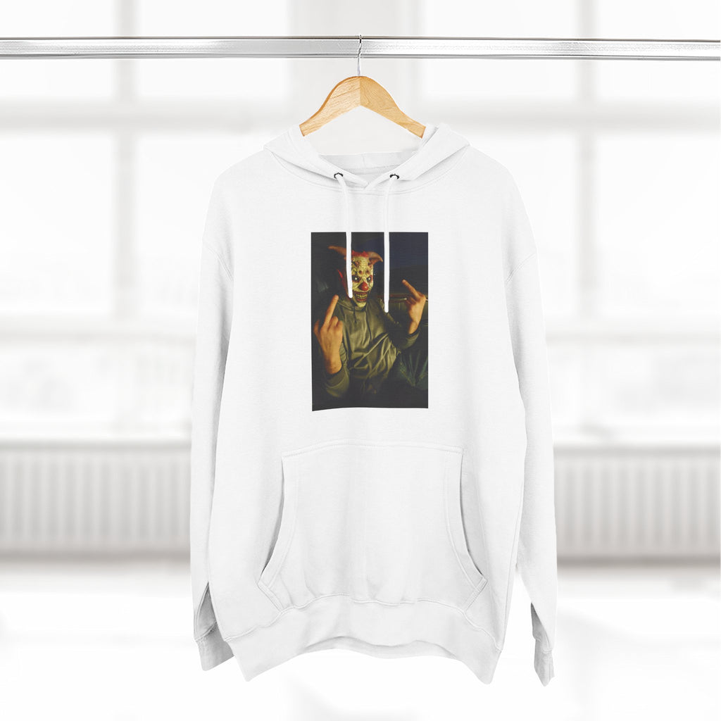 Scare Me Graphic Hoodie — Dark Art Portrait with Hand Gesture Print