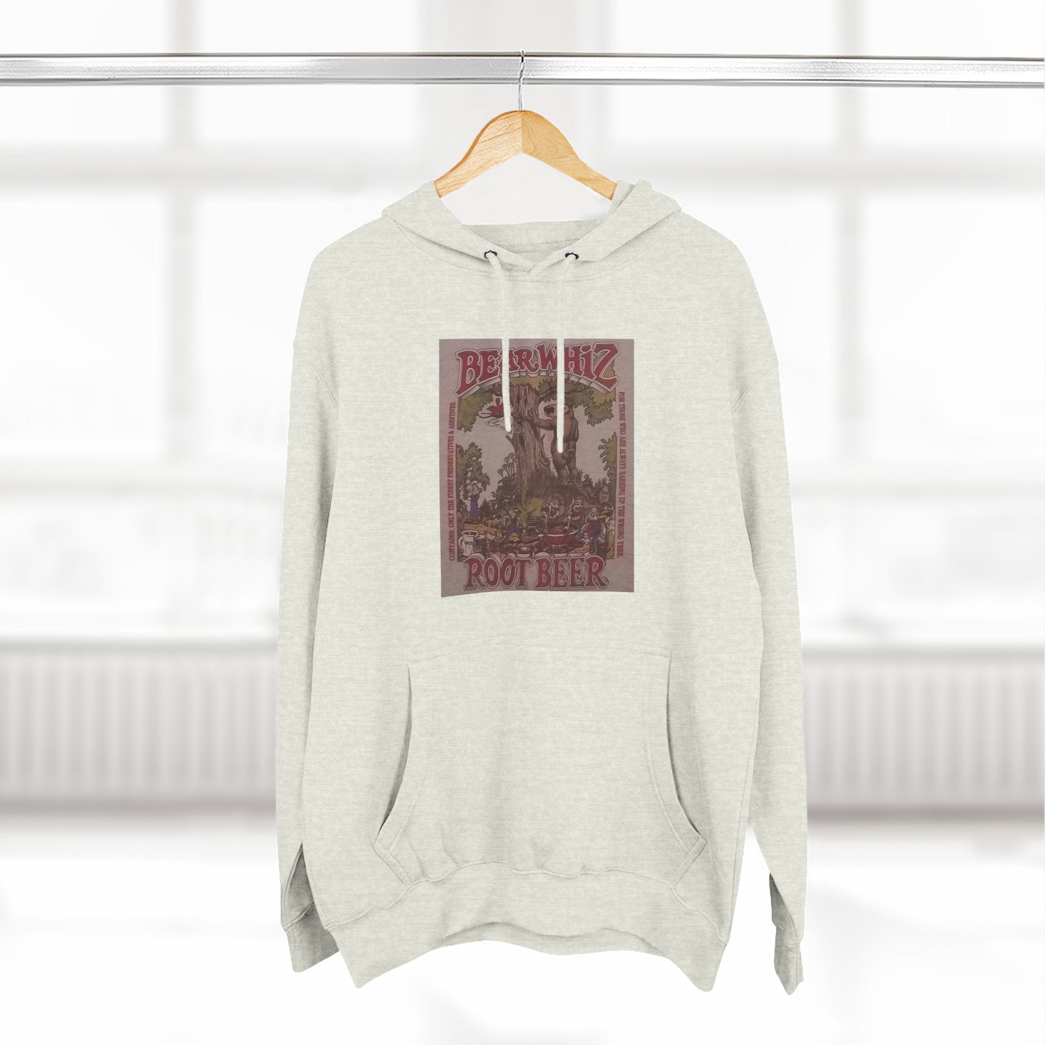 Bear Whiz Beer RootBeer  Vintage Label Hoodie — Retro Beverage Graphic Fleece Pullover