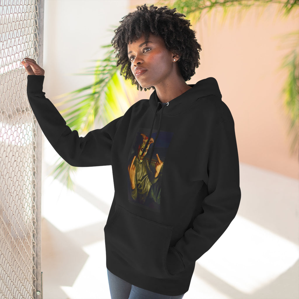 Scare Me Graphic Hoodie — Dark Art Portrait with Hand Gesture Print