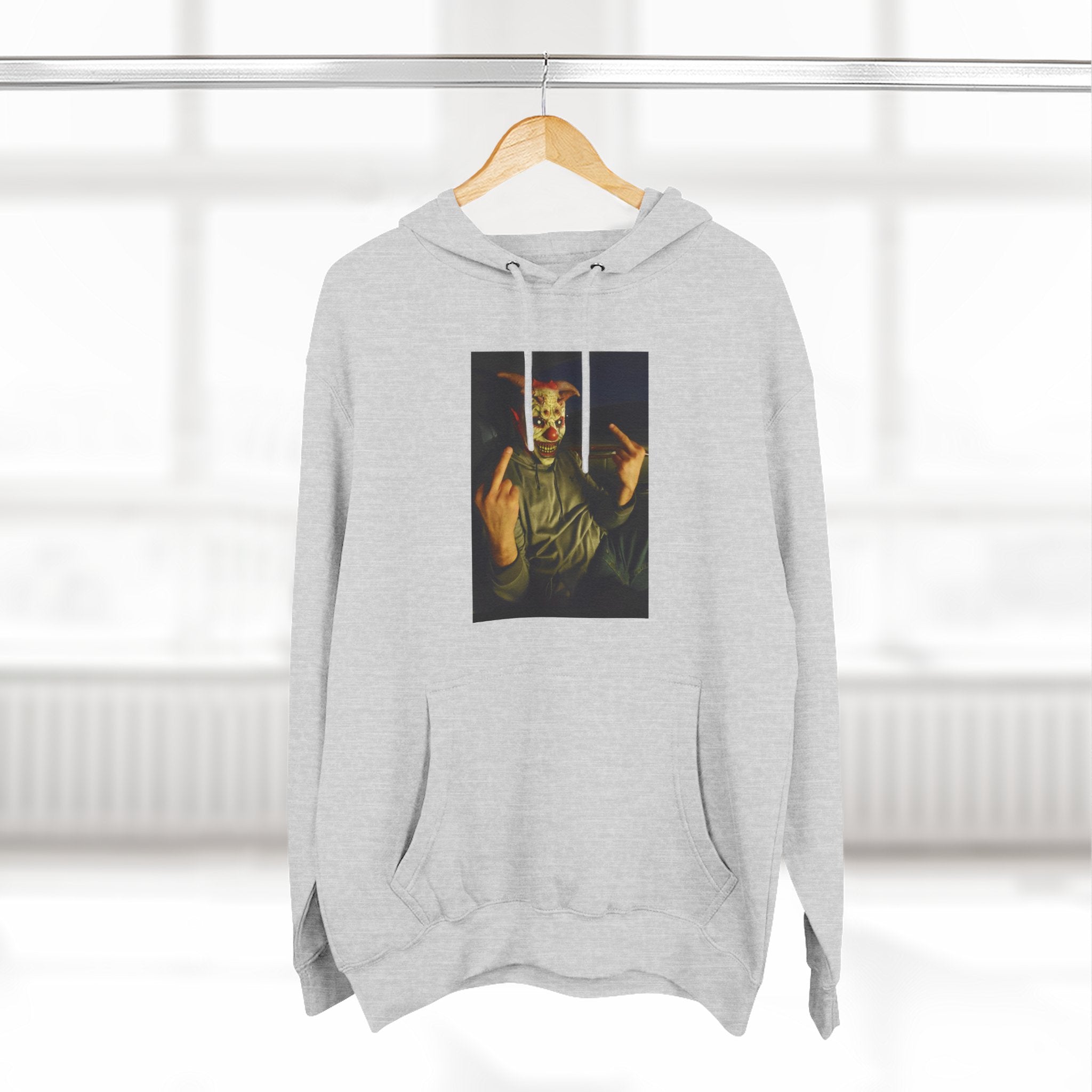 Scare Me Graphic Hoodie — Dark Art Portrait with Hand Gesture Print