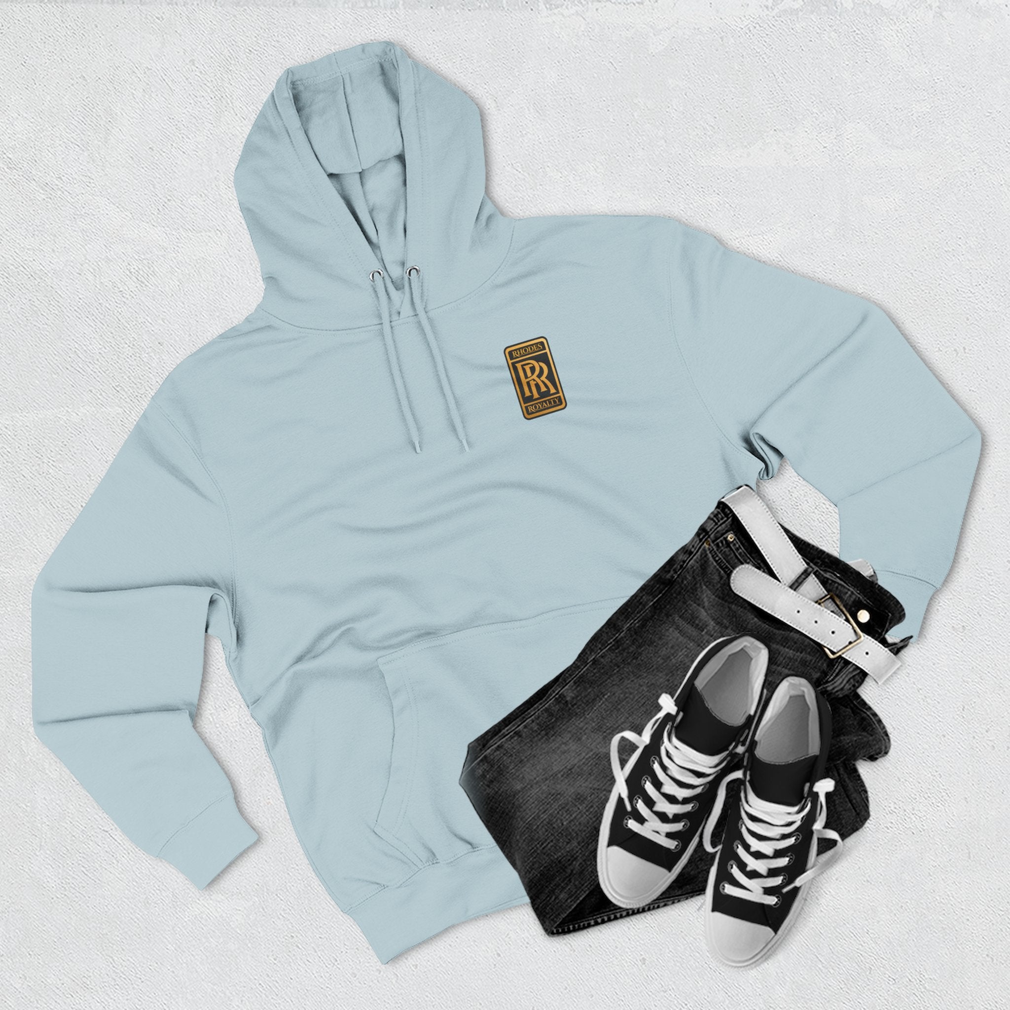 Rhodes Royalty RR Patch Hoodie — Three-Panel Fleece Hooded Sweatshirt